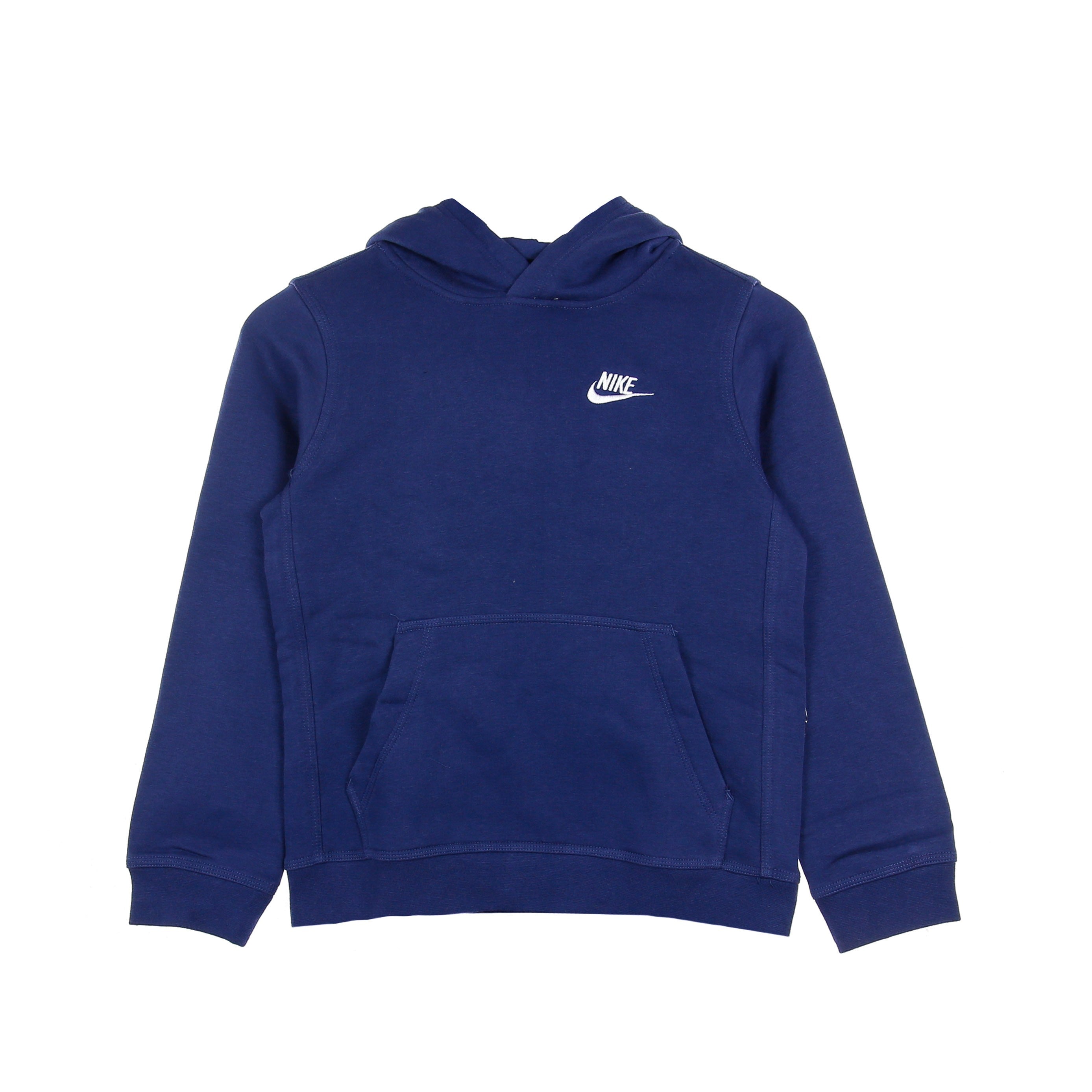 Nike, Felpa Cappuccio Bambino B Sportswear Club Pullover Hoodie, Midnight Navy/white