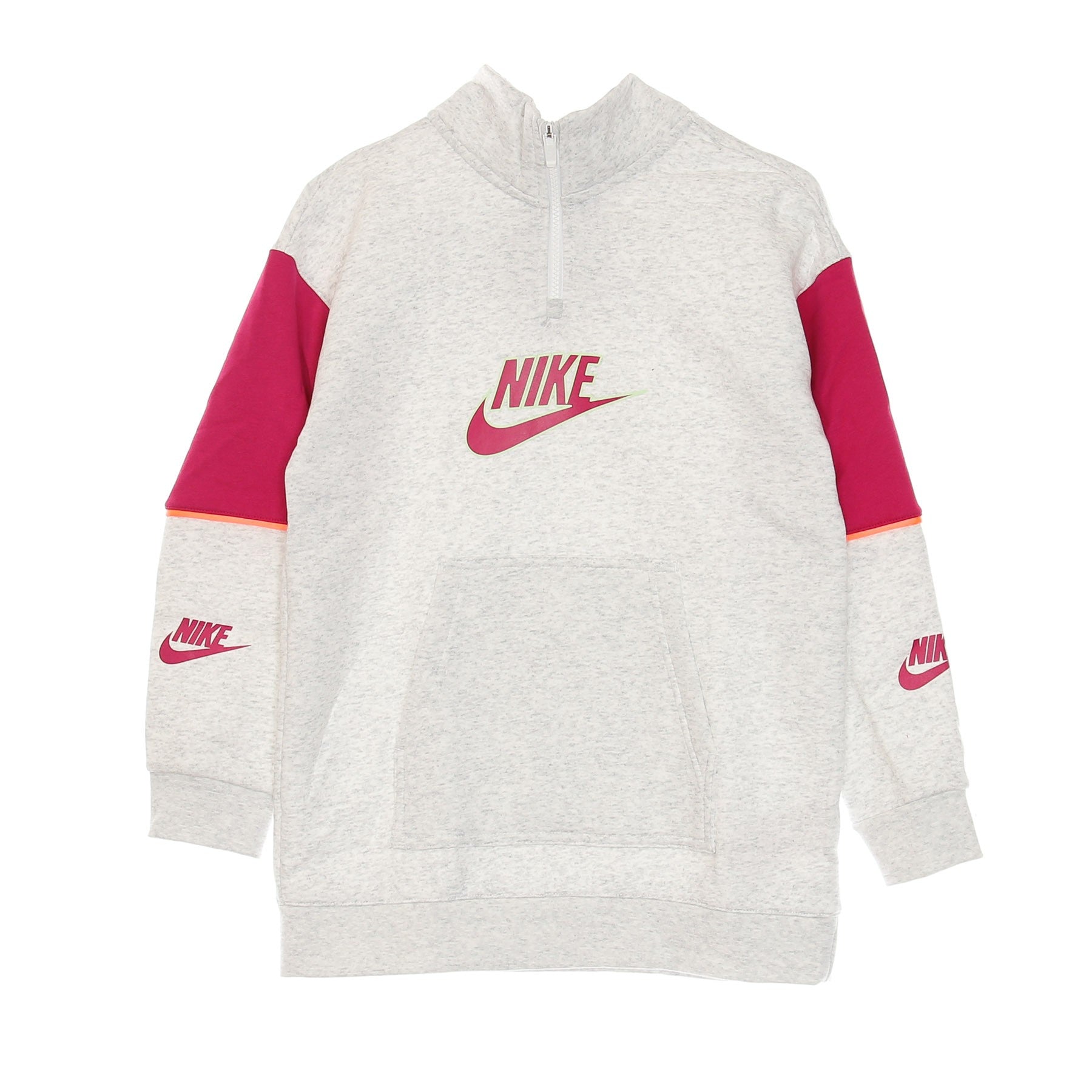 Nike, Felpa Collo Alto Ragazzo Sportswear Pullover Half Zip Top, Birch Heather/fireberry/fireberry