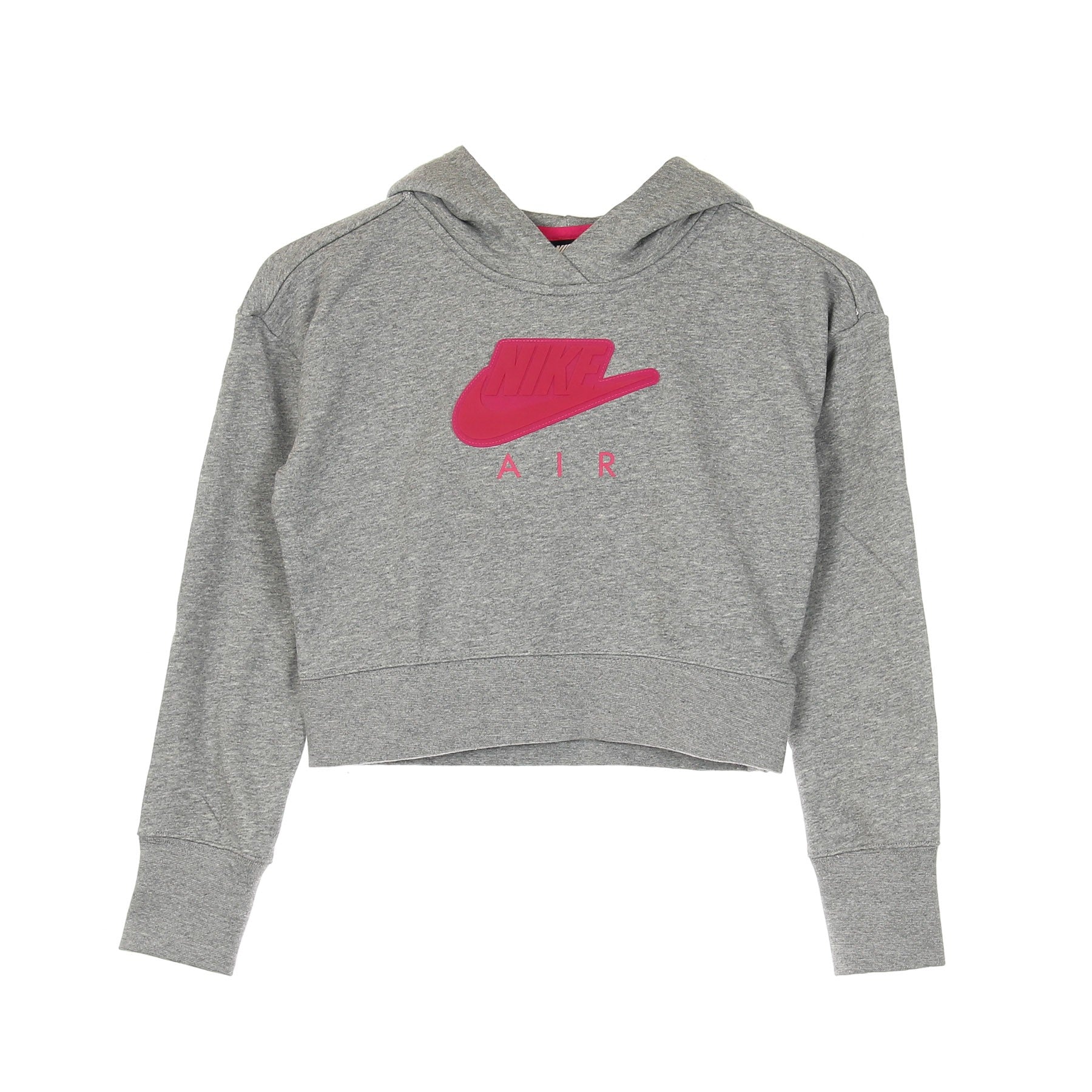 Nike, Felpa Leggera Cappuccio Corta Ragazza Air Hoodie Crop, Carbon Heather/fireberry/fireberry