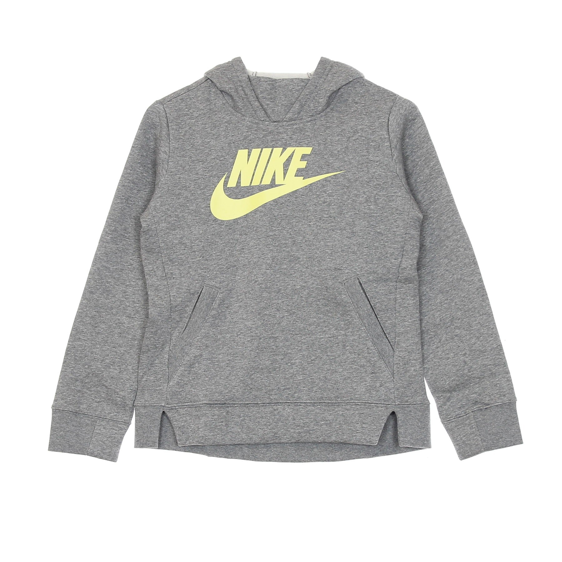 Nike, Felpa Cappuccio Ragazza Sportswear Pullover, Carbon Heather/lt Zitron