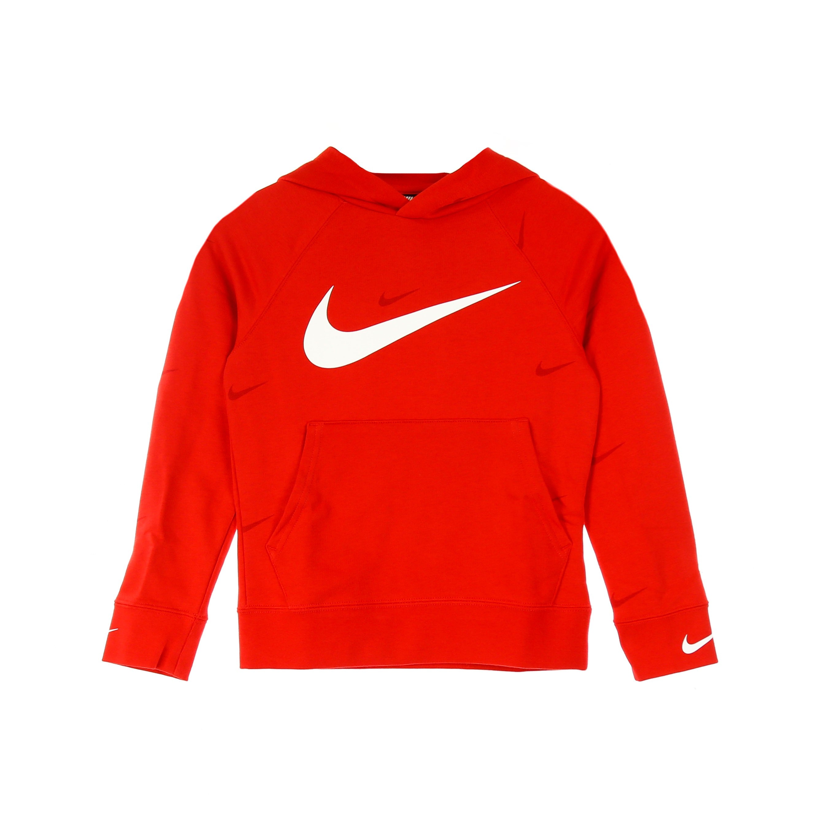 Nike, Felpa Leggera Cappuccio Bambino B Sportswear Fleece Swoosh Hooded Pullover, University Red/university Red/white