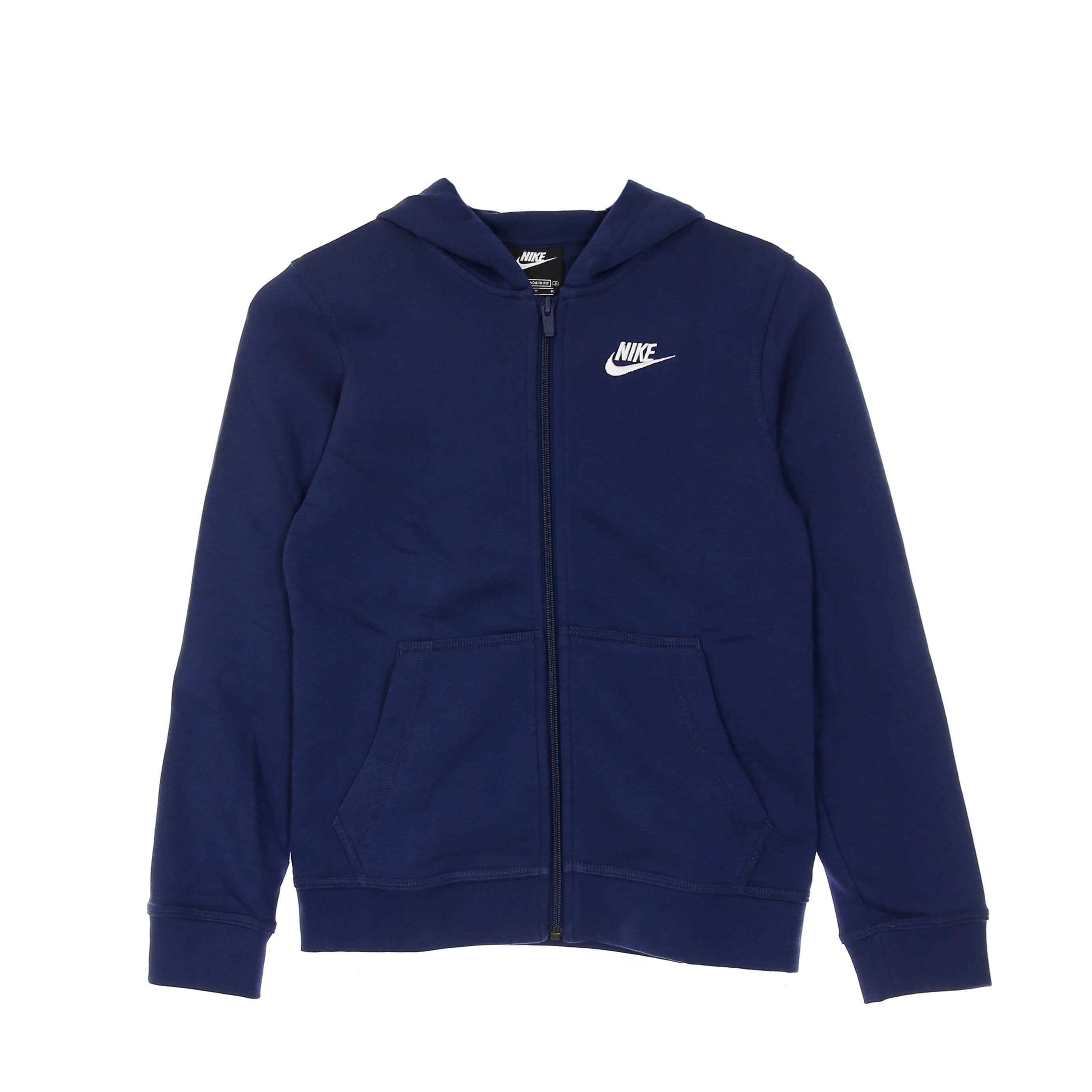 Nike, Felpa Cappuccio Zip Ragazzo Hoodie Club, Midnight Navy/midnight Navy/white