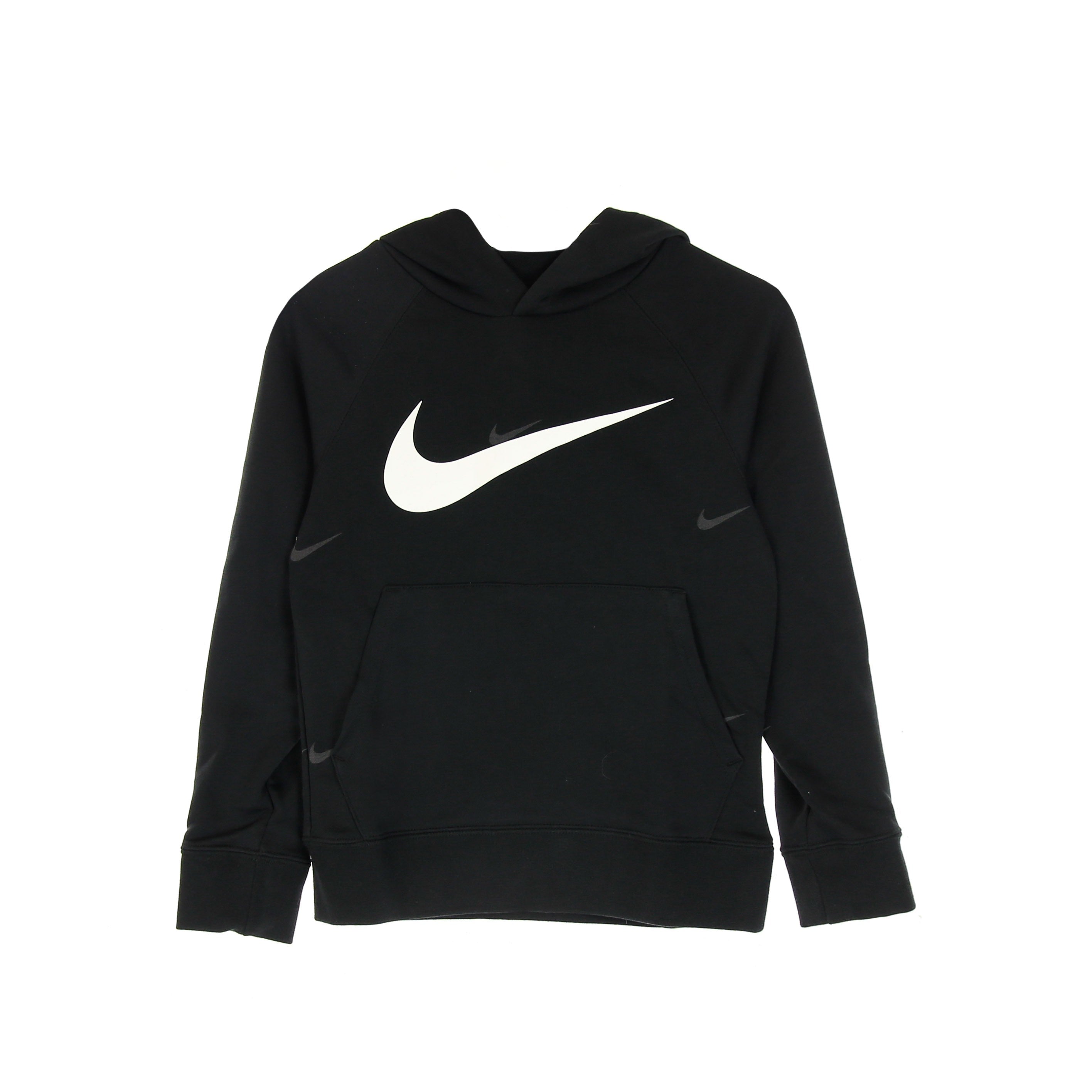 Nike, Felpa Leggera Cappuccio Bambino B Sportswear Fleece Swoosh Hooded Pullover, Black/white