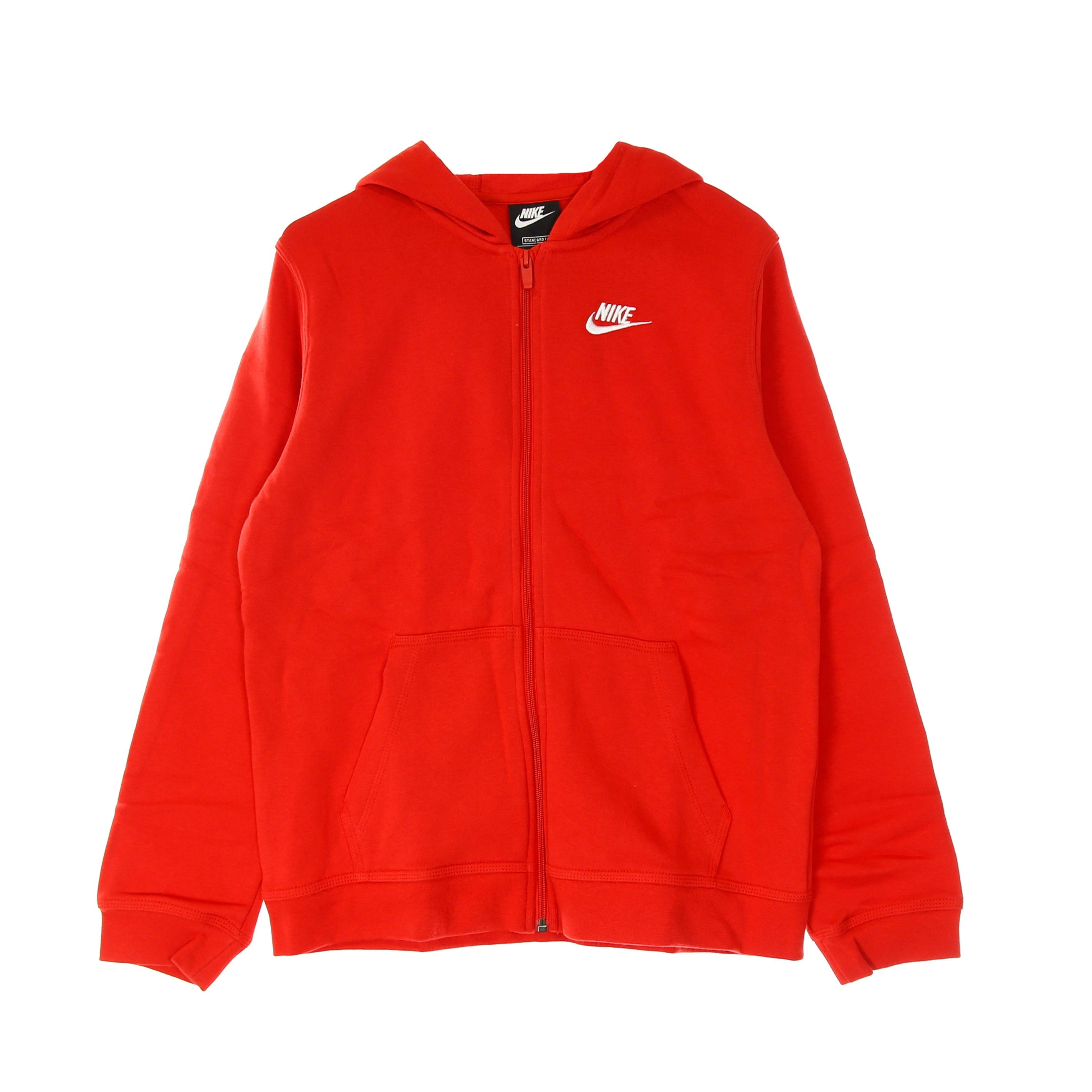 Nike, Felpa Cappuccio Zip Ragazzo Hoodie Club, University Red/university Red/white