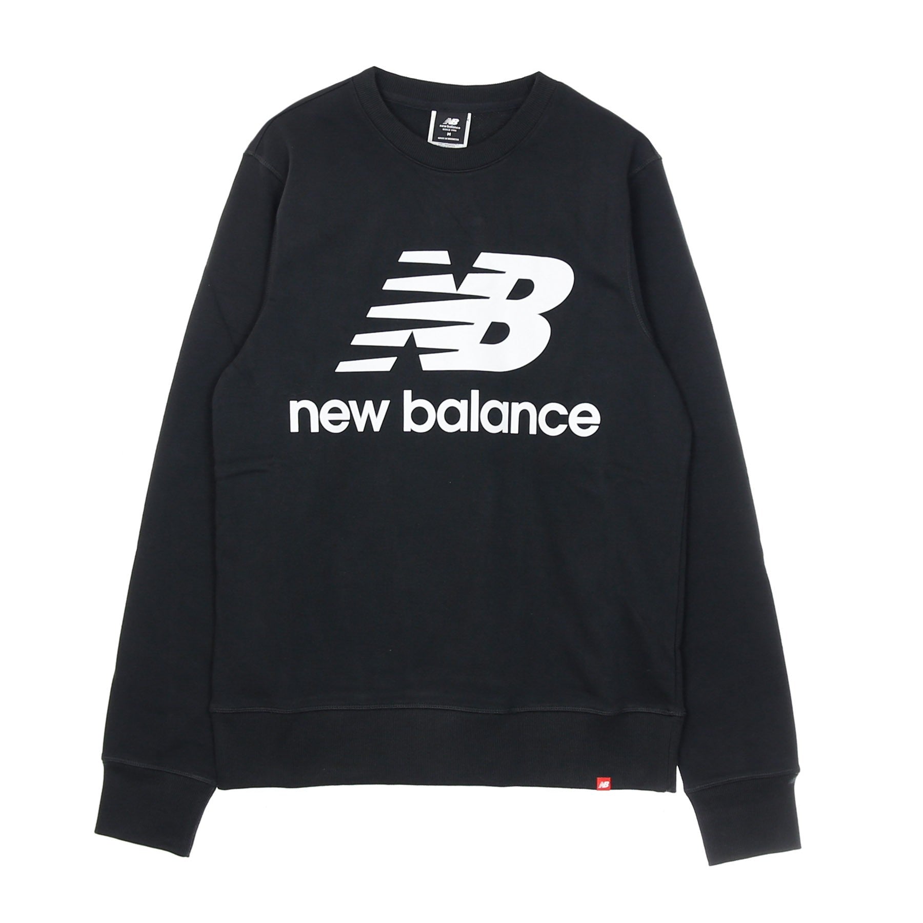 New Balance, Felpa Leggera Girocollo Uomo Essentials Stacked Logo Crew, Black