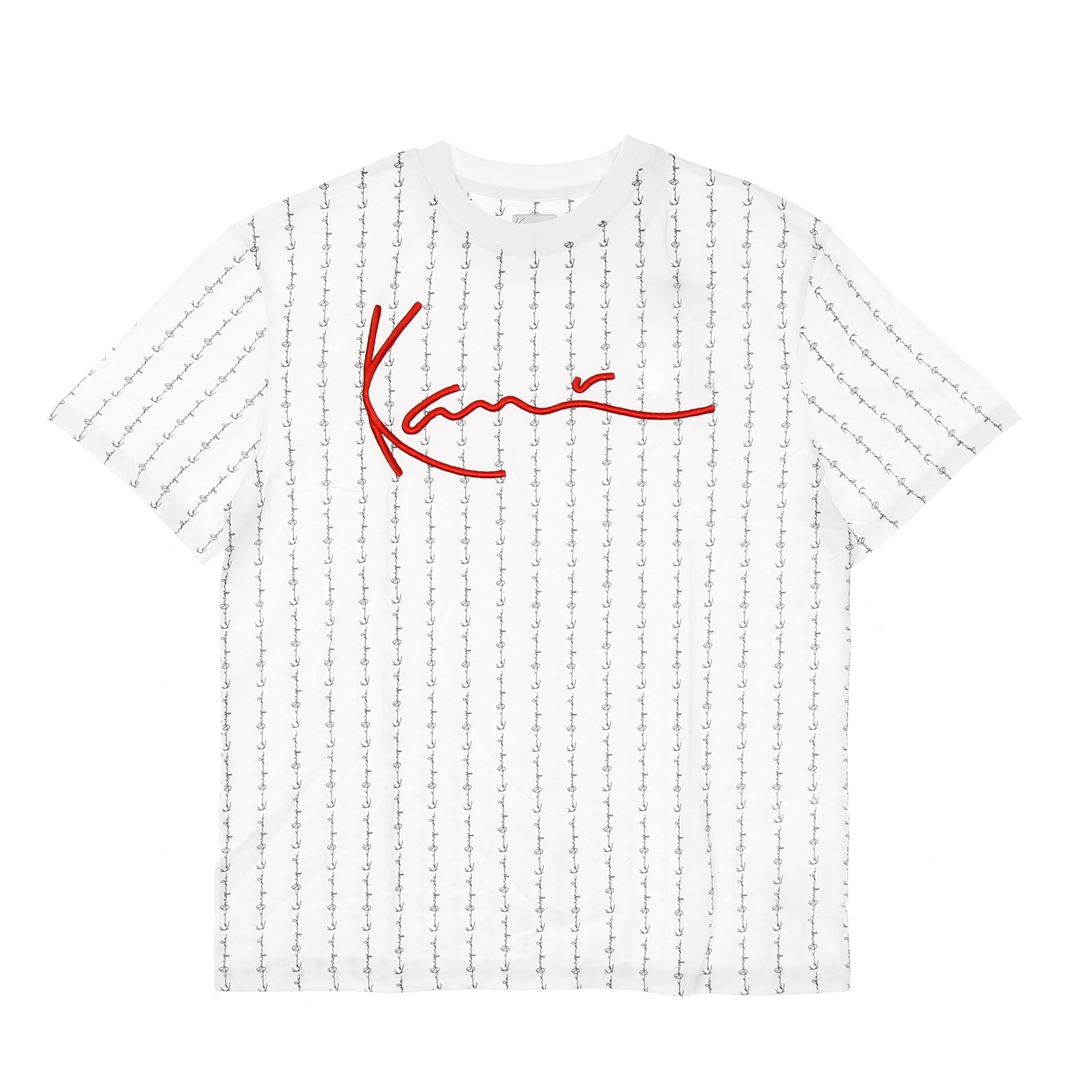 Men's Signature Logo Pinstripe Tee White/black/red T-shirt