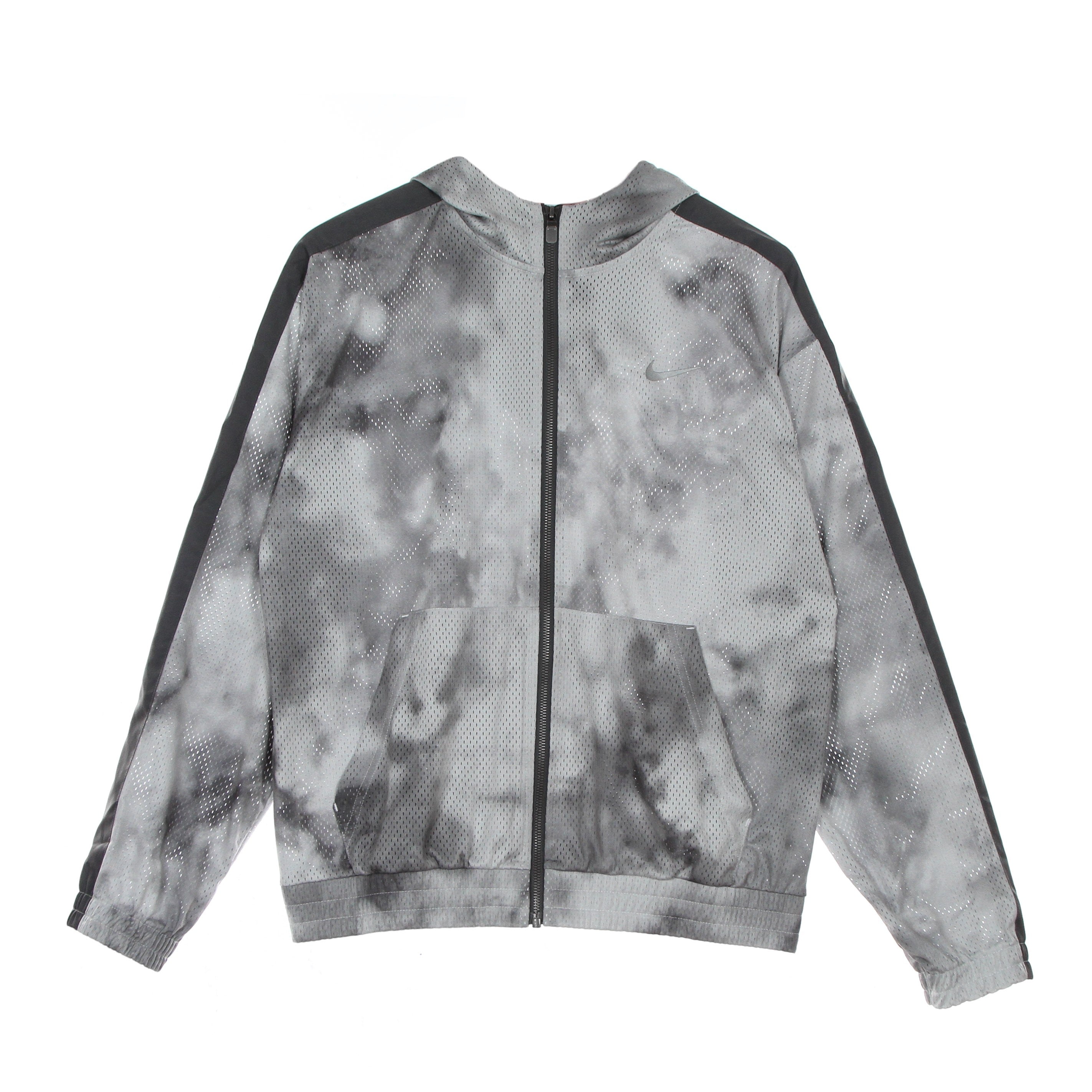 Nike, Giacca Tuta Cappuccio Donna Sportswear Icon Clash Jacket Mesh All Over Print, Smoke Grey/iron Grey
