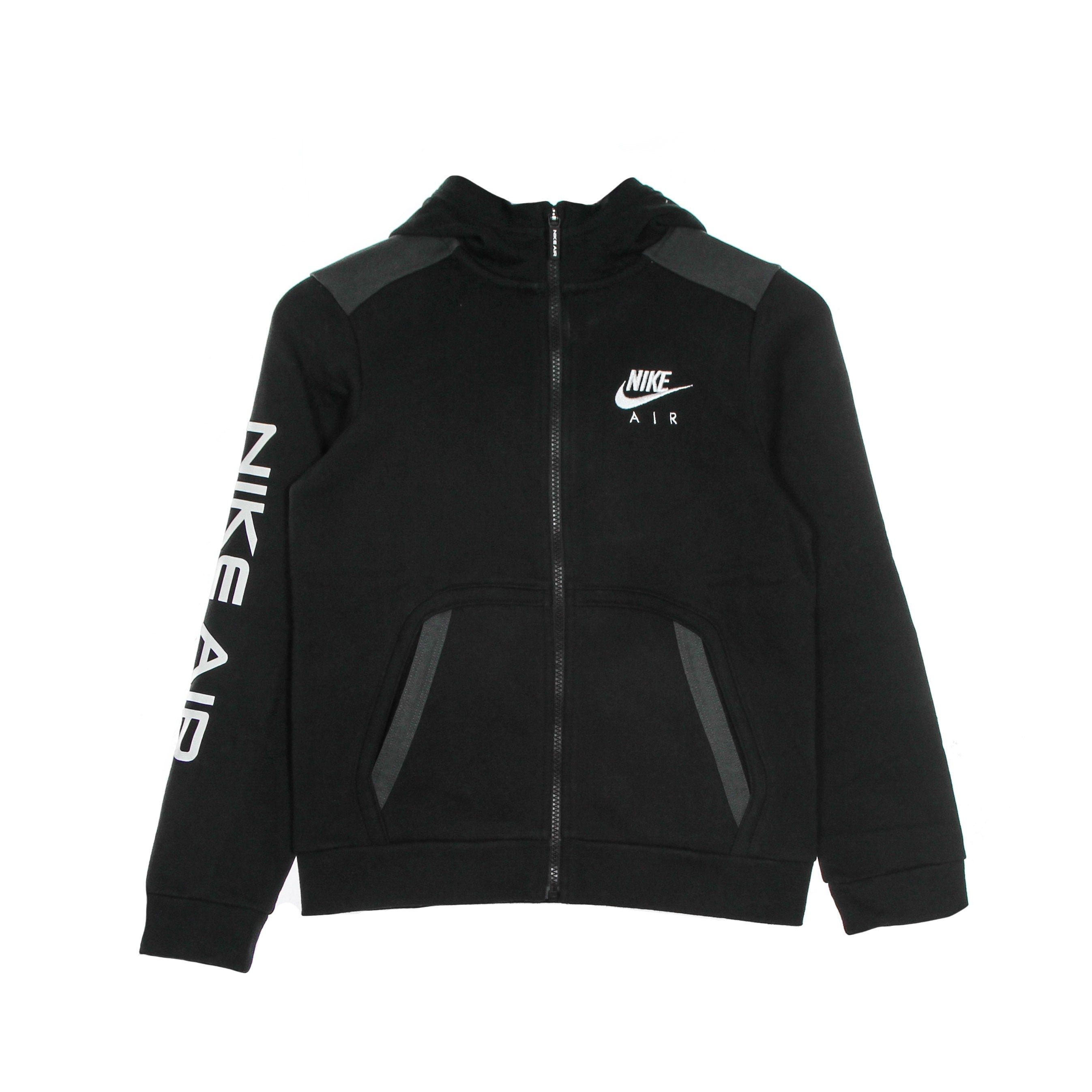 Nike, Felpa Cappuccio Zip Ragazzo B Nsw Nike Air Fz, Black/dk Smoke Grey/white