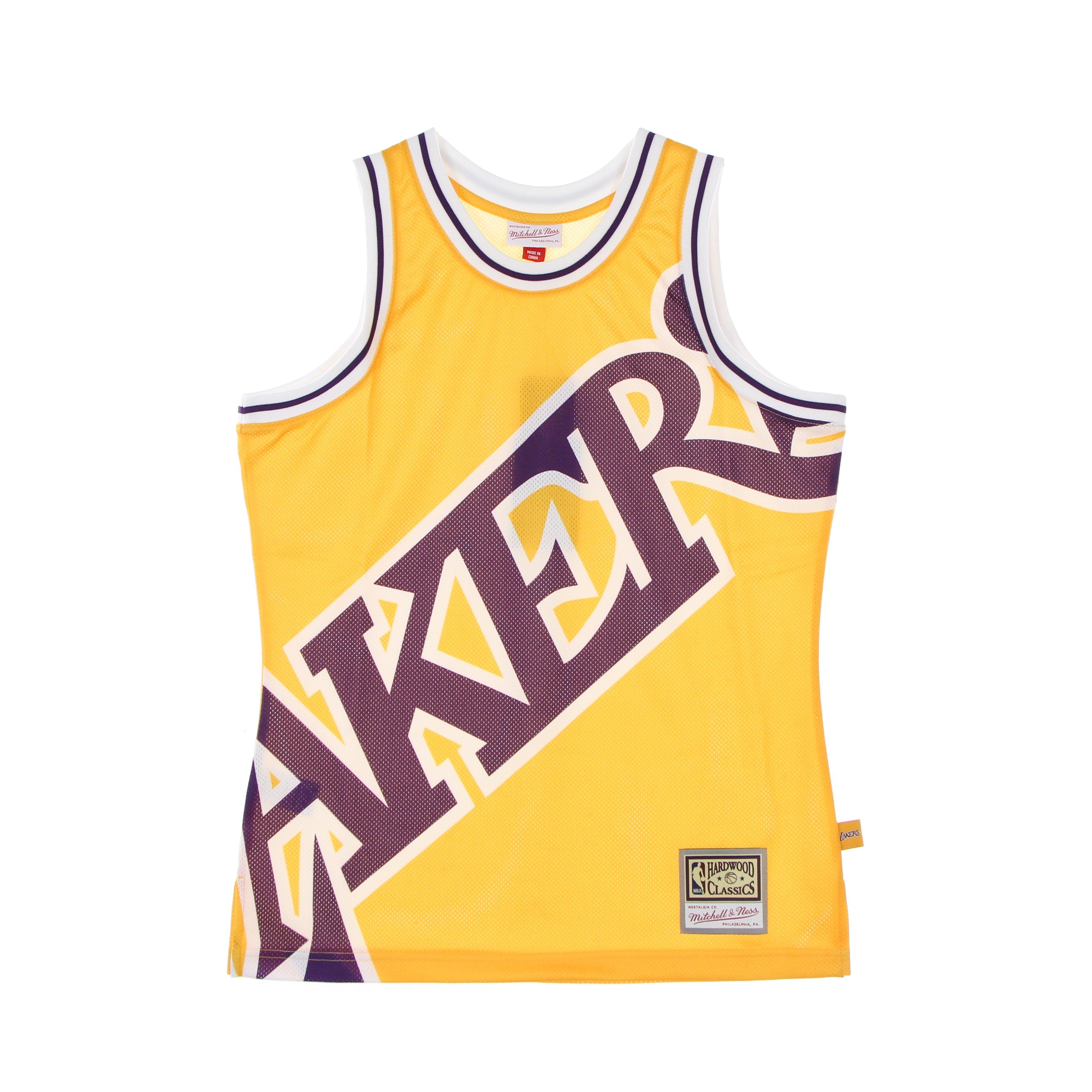 Mitchell & Ness, Canotta Tipo Basket Uomo Nba Big Face Blown Out Fashion Jersey Hardwood Classics Loslak, Yellow/original Team Colors