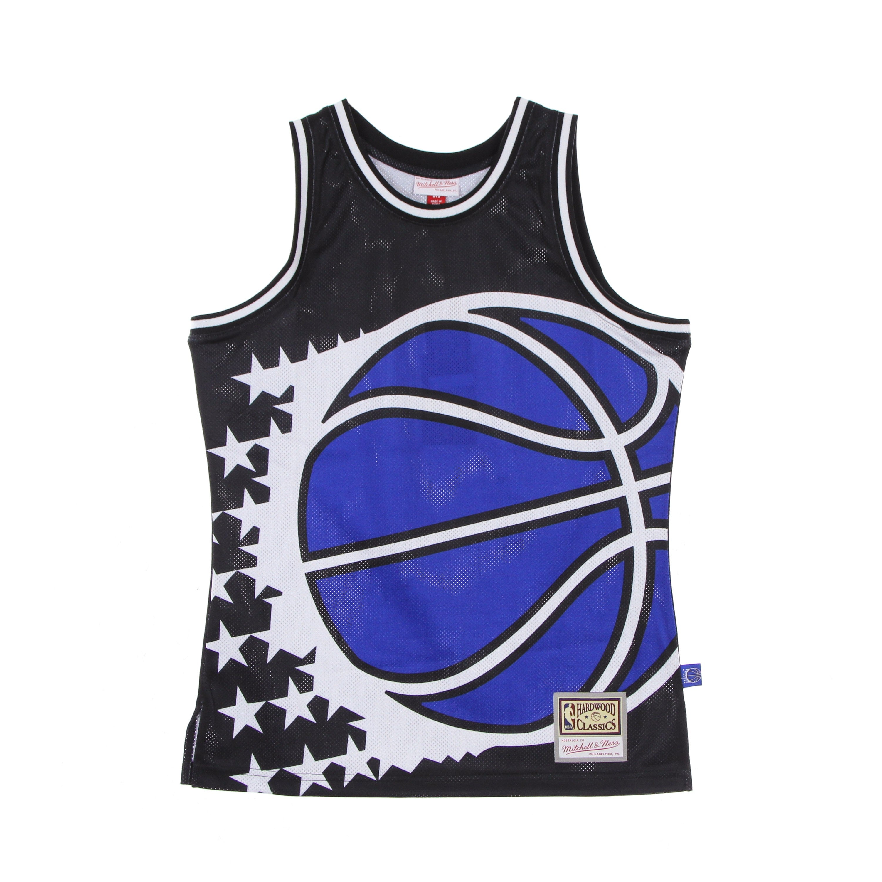 Mitchell & Ness, Canotta Tipo Basket Uomo Nba Big Face Blown Out Fashion Jersey Hardwood Classics Orlmag, Black/original Team Colors