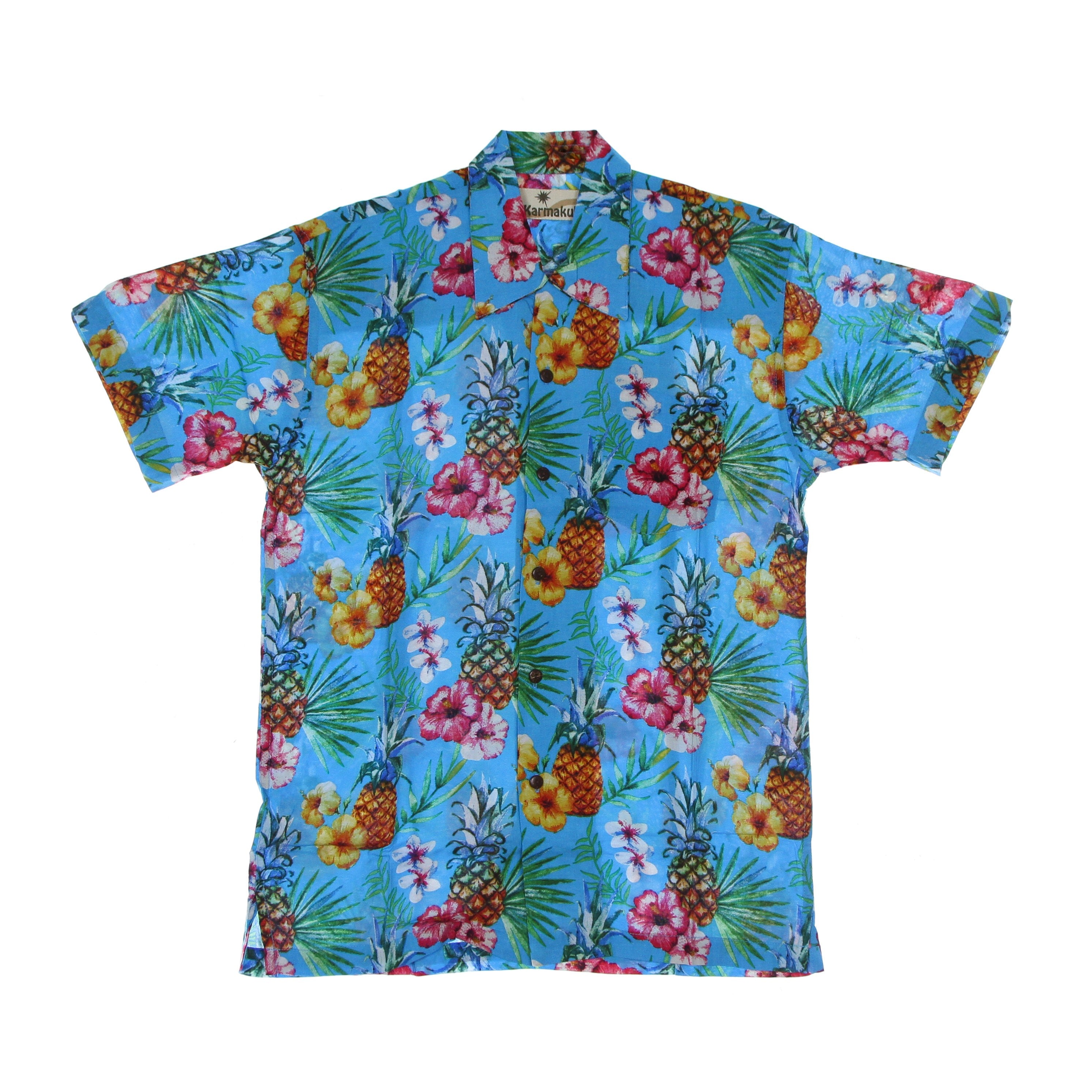 Karmakula, Camicia Manica Corta Uomo Hawaiian Shirt, Pineapple Tourquoise