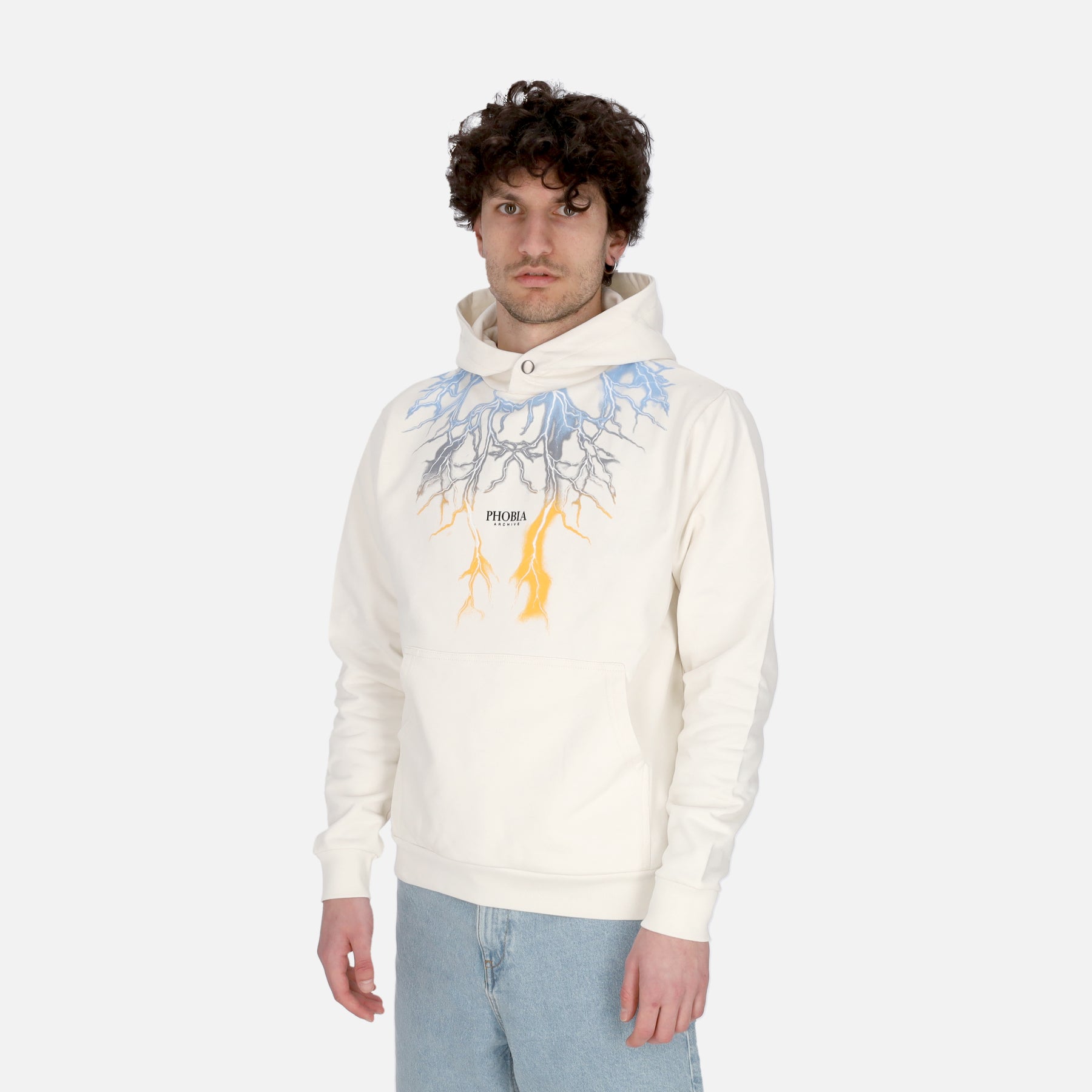 Men's Lightweight Hooded Sweatshirt Bicolor Lightning Print Hoodie White