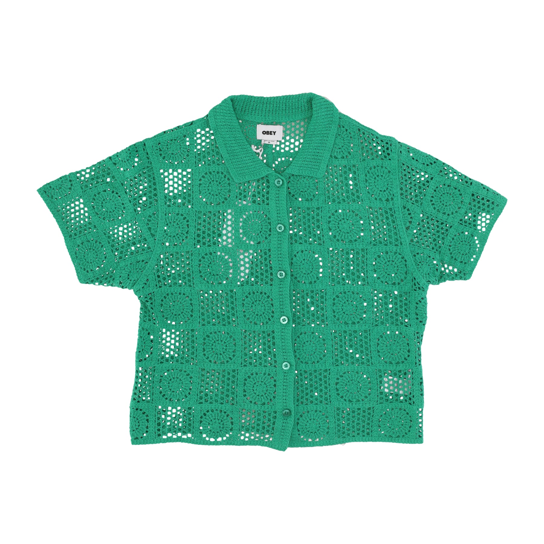 Agatha Crochet Knit Sweater Spring Green Women's Short Sleeve Shirt