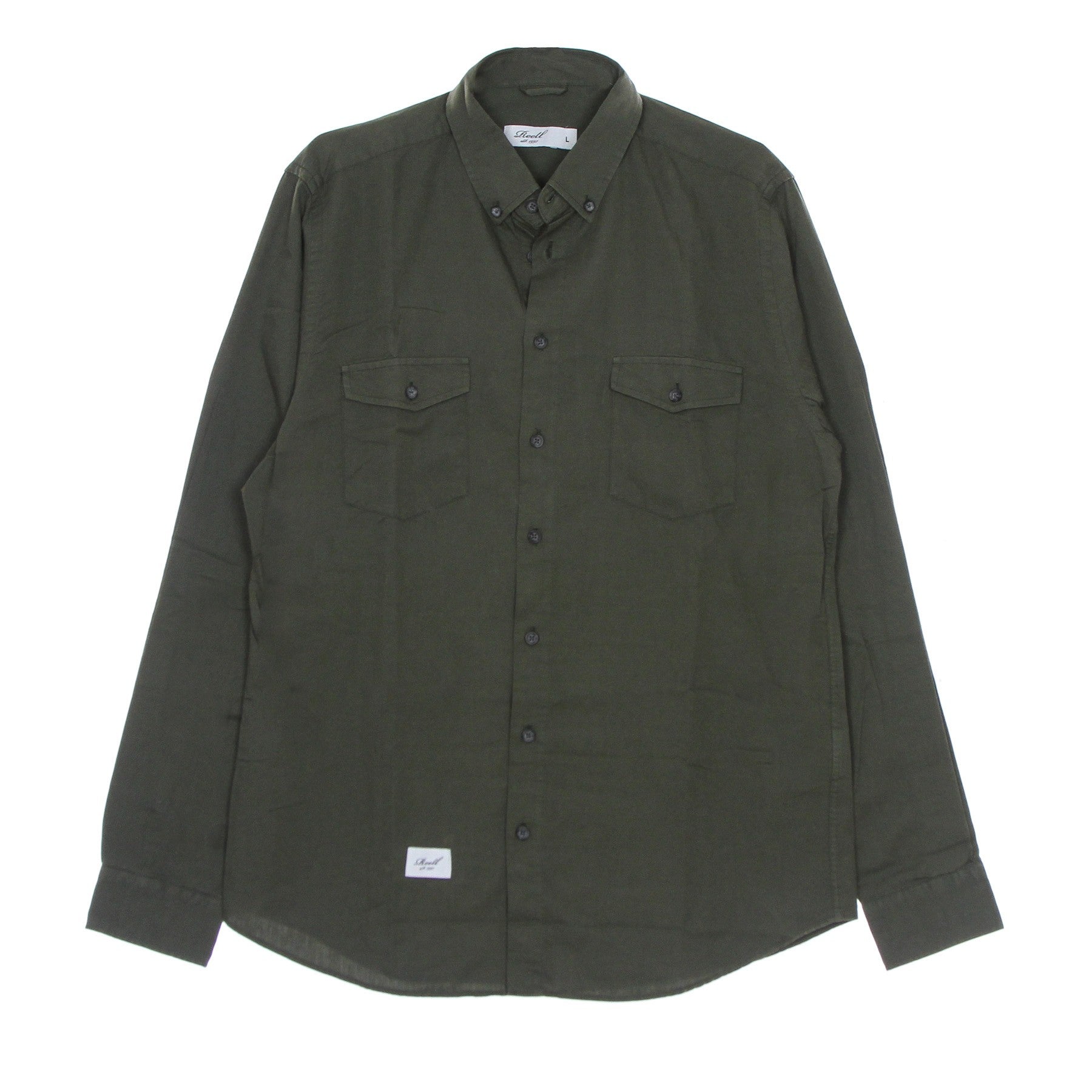 Reell, Camicia Manica Lunga Uomo Solid Shirt, Verde Oliva