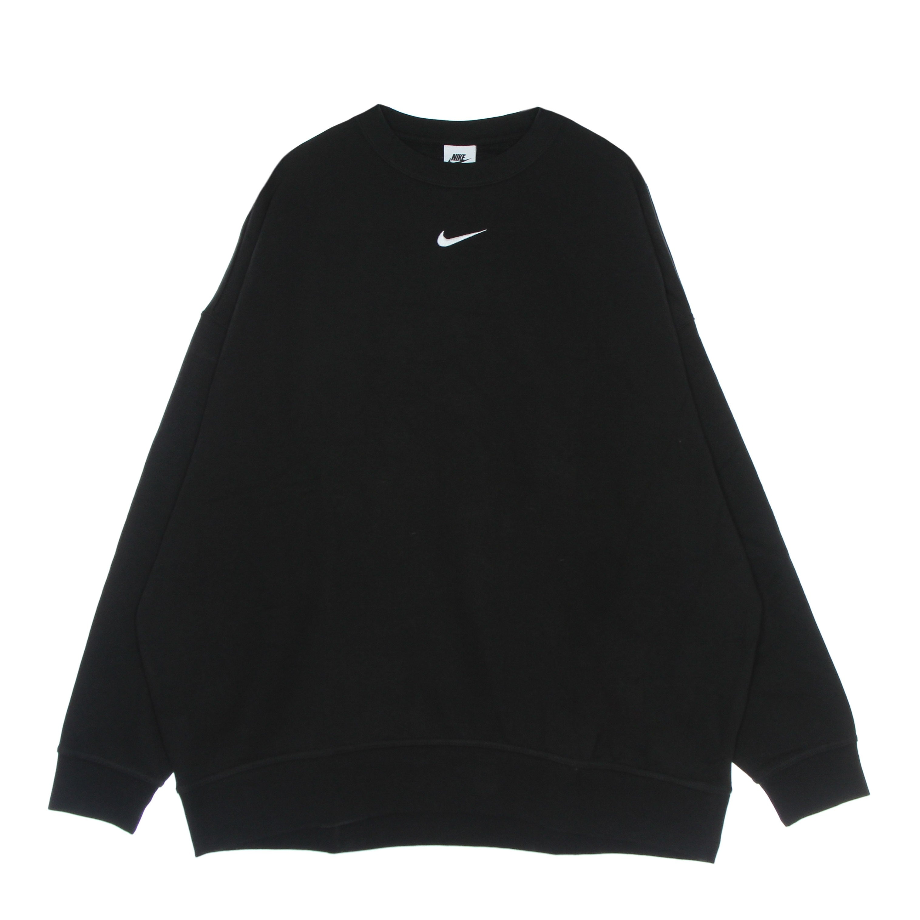 Nike, Felpa Girocollo Donna W Essentials Collection Fleece Oversized Crew, Black/white