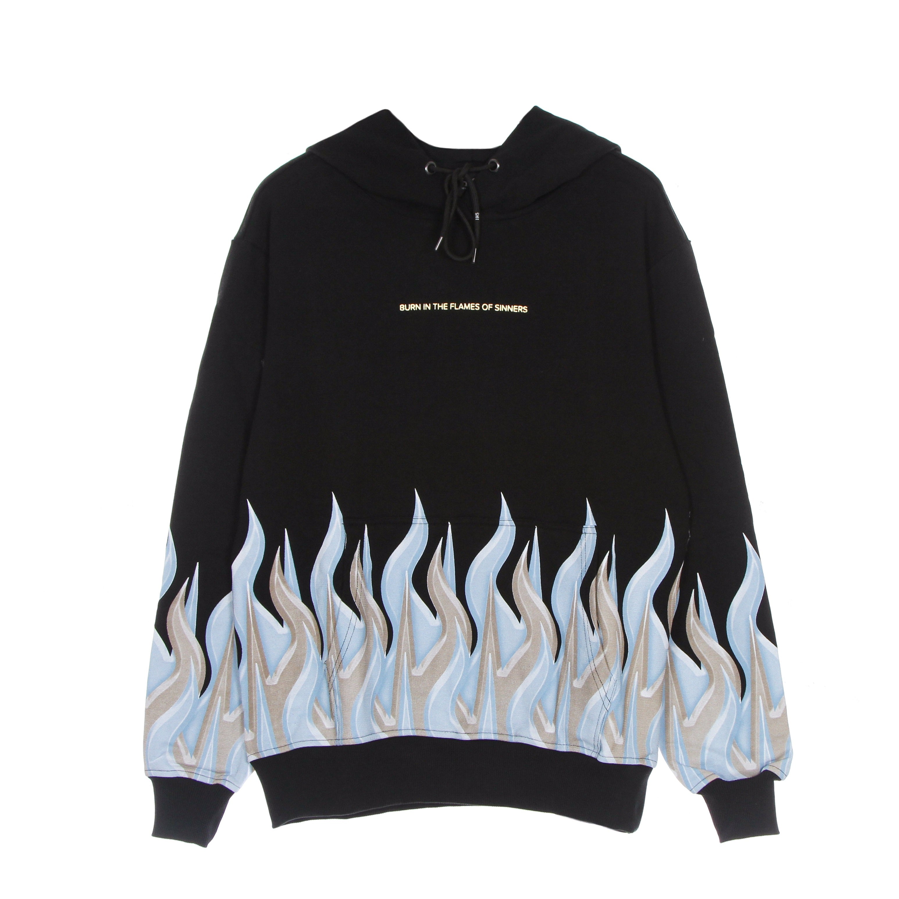 Ihs, Felpa Leggera Cappuccio Uomo New Flames Hoodie, Black
