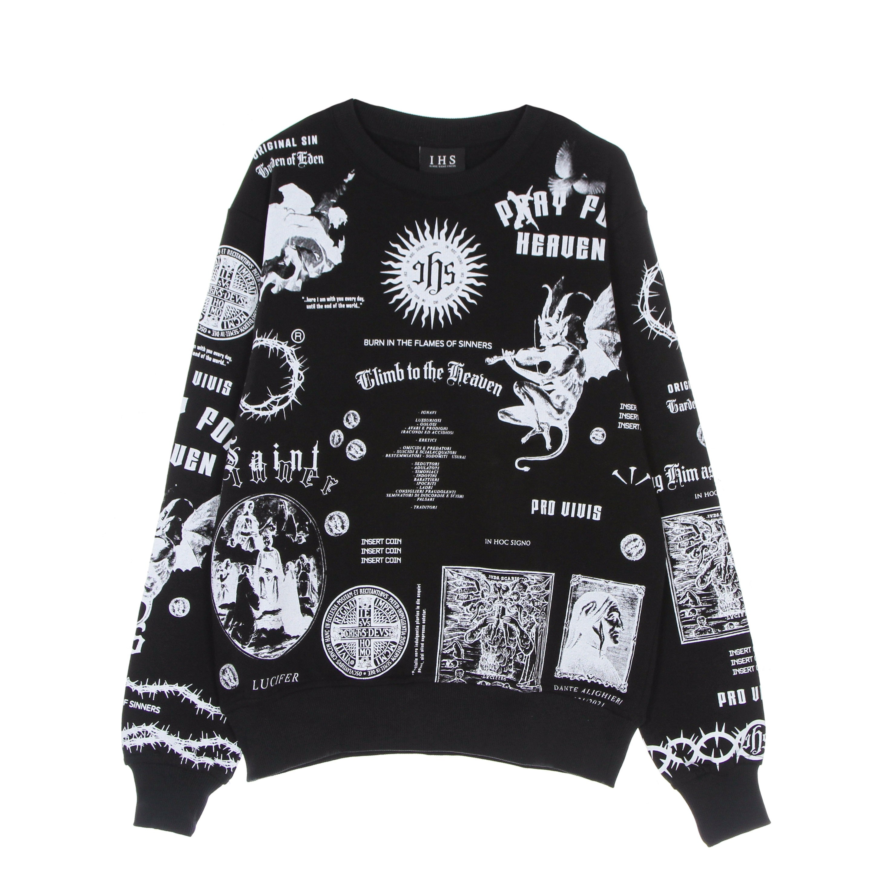 Ihs, Felpa Leggera Girocollo Uomo Solid Manifesto Sweatshirt, Black