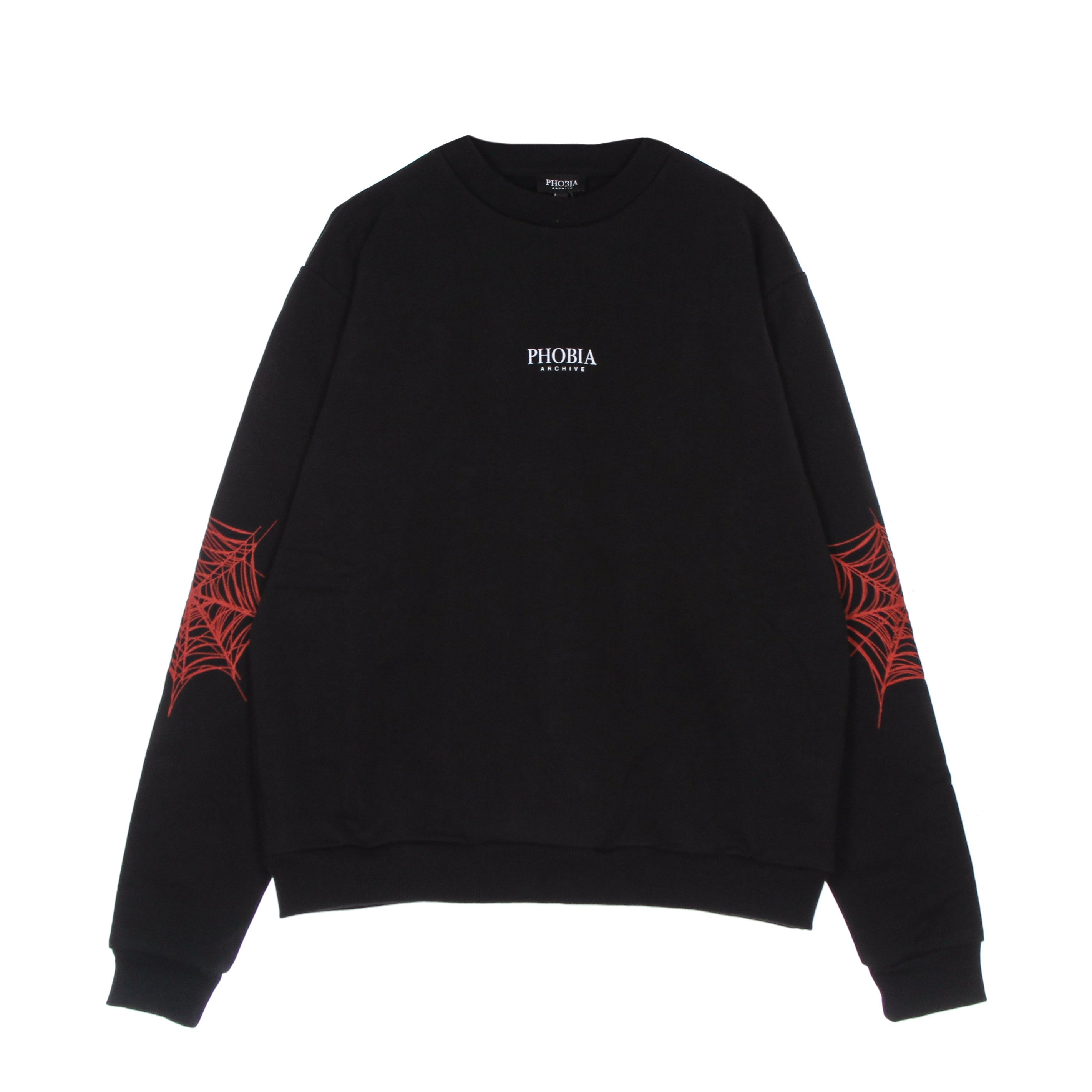 Phobia, Felpa Leggera Girocollo Uomo Red Cobweb Print Crewneck, Black/red