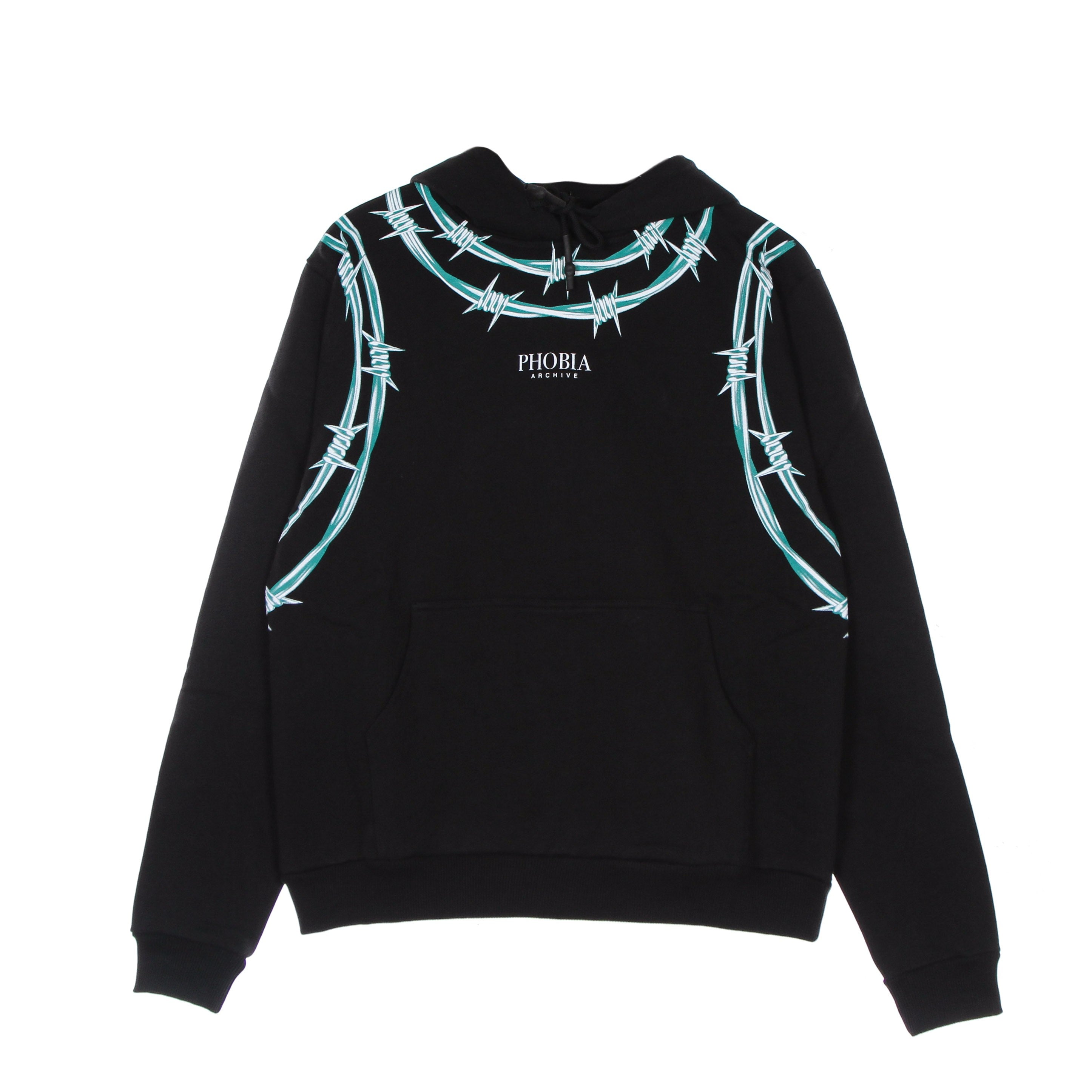 Phobia, Felpa Leggera Cappuccio Uomo Green Barbed Wire Hoodie, Black/green