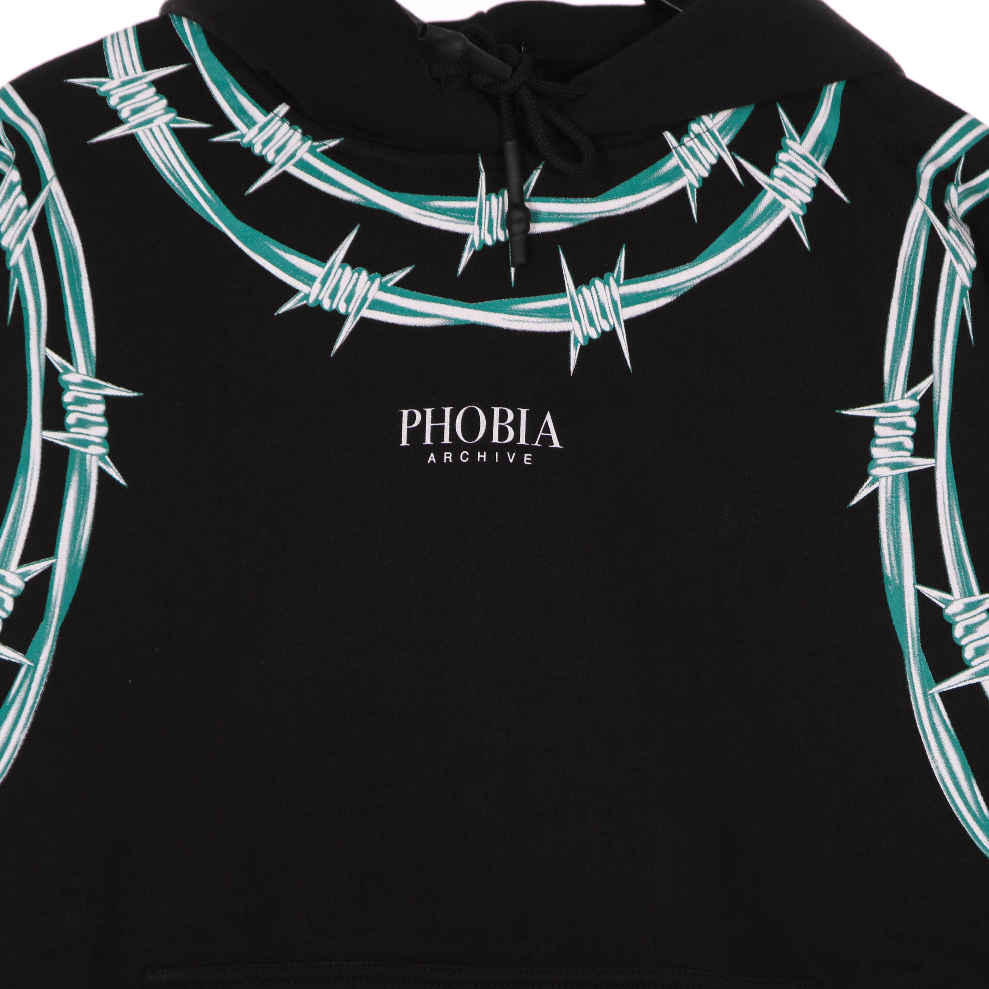 Phobia, Felpa Leggera Cappuccio Uomo Green Barbed Wire Hoodie, 