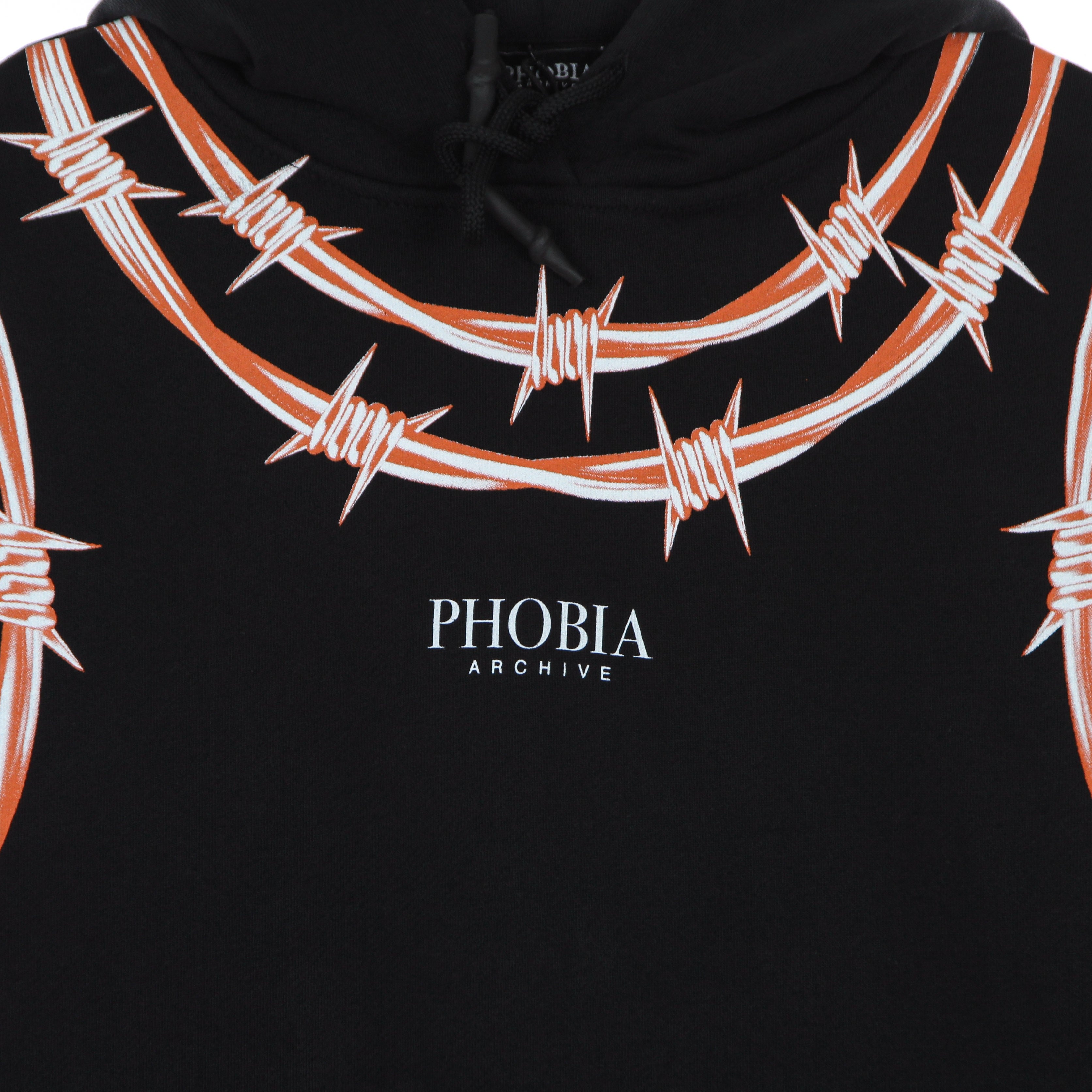 Phobia, Felpa Leggera Cappuccio Uomo Orange Barbed Wire Hoodie, 