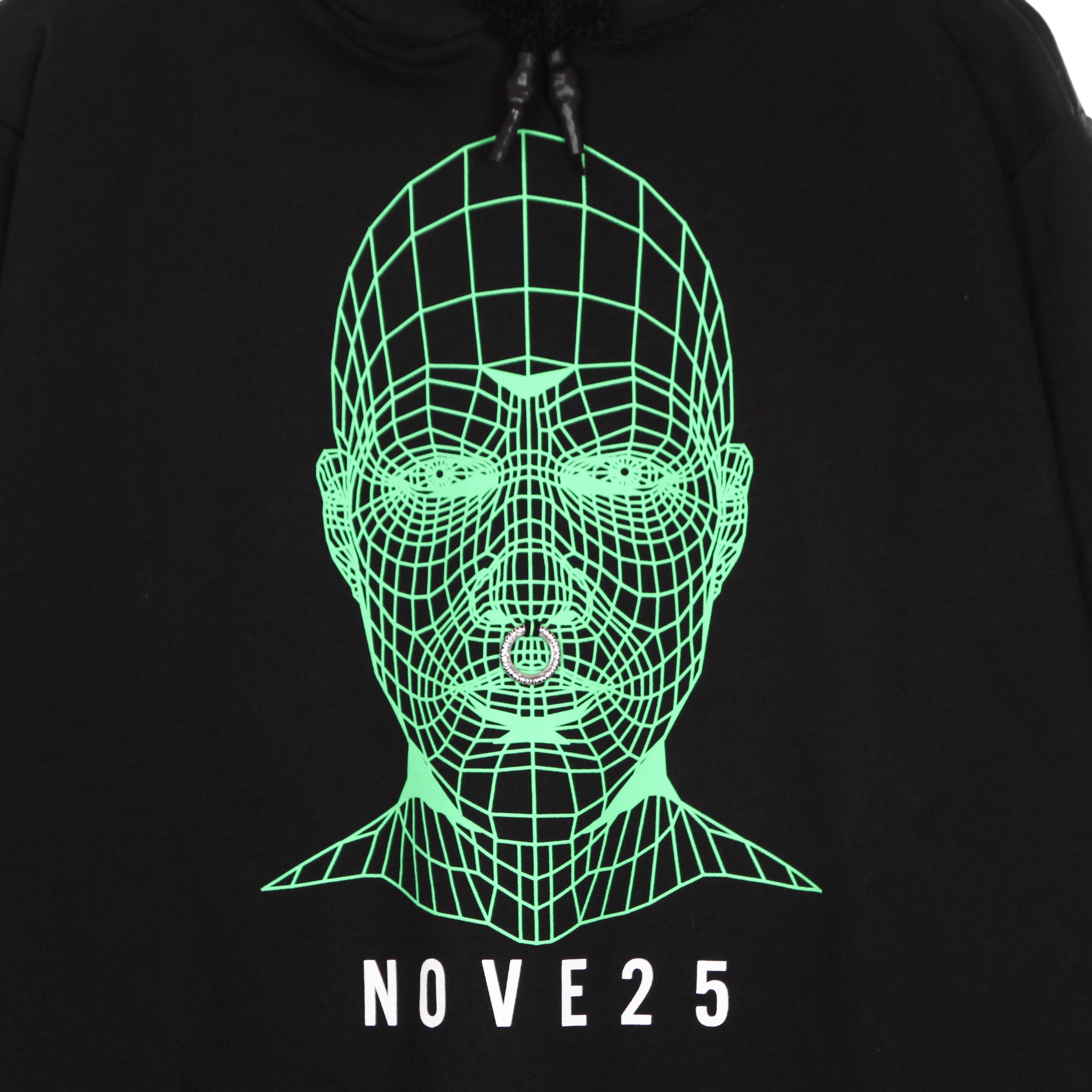 Vision Of Super, Felpa Leggera Cappuccio Uomo Green Face Hoodie X Nove25, 