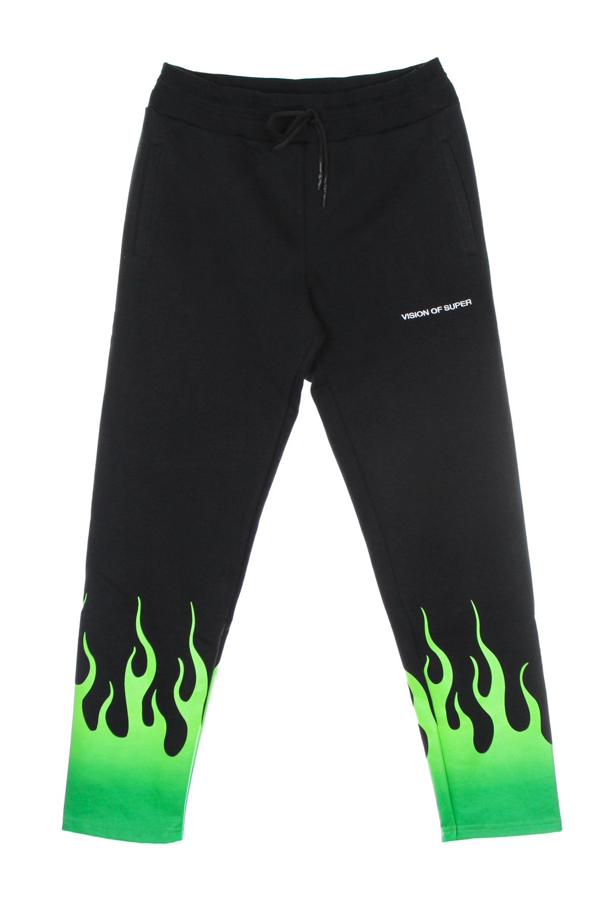Vision Of Super, Pantalone Tuta Leggero Uomo Green Shaded Flames Pants, 