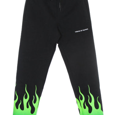 Vision Of Super, Pantalone Tuta Leggero Uomo Green Shaded Flames Pants, 