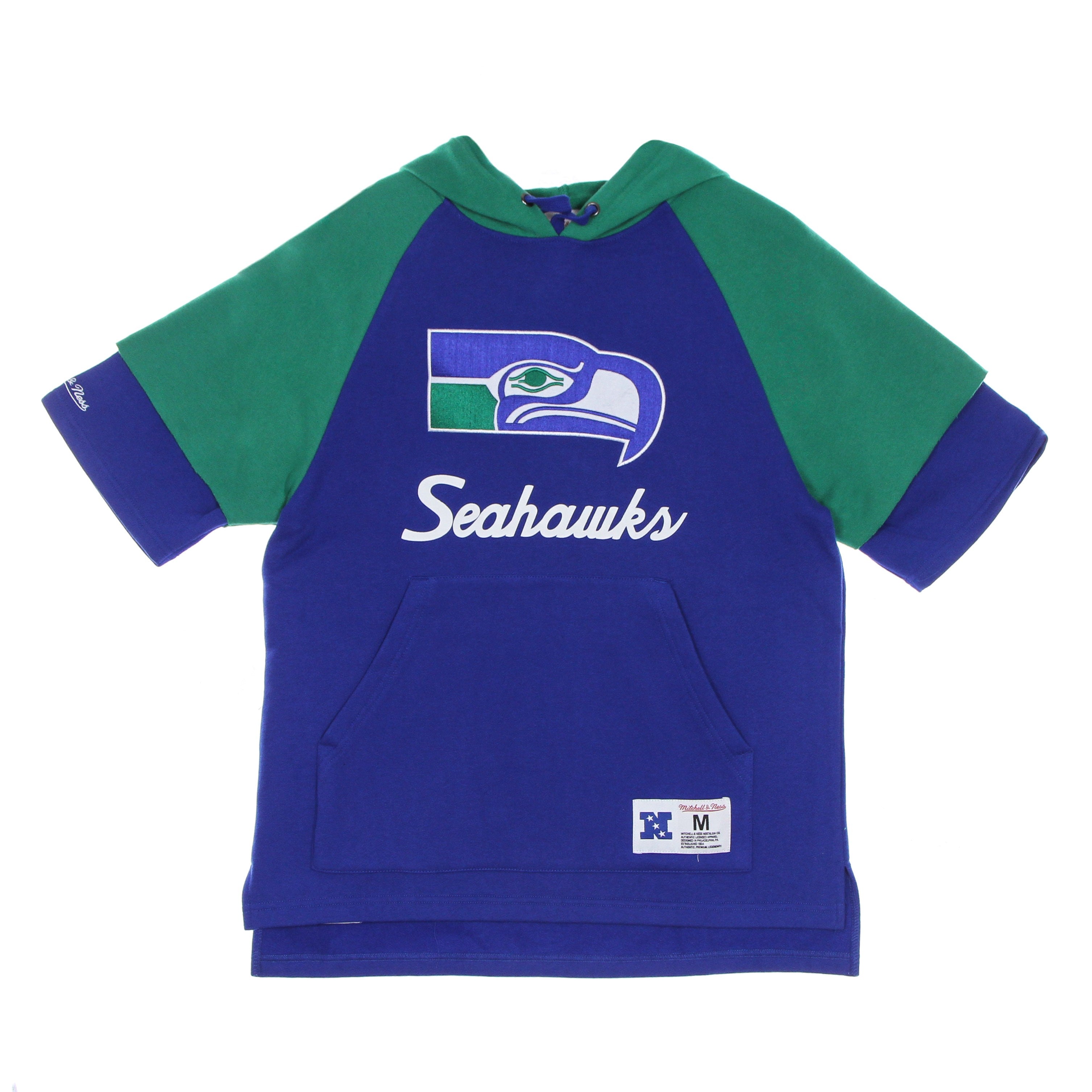 Mitchell & Ness, Felpa Cappuccio Manica Corta Uomo Nfl Fleece Hoodie Seasea, Royal Blue