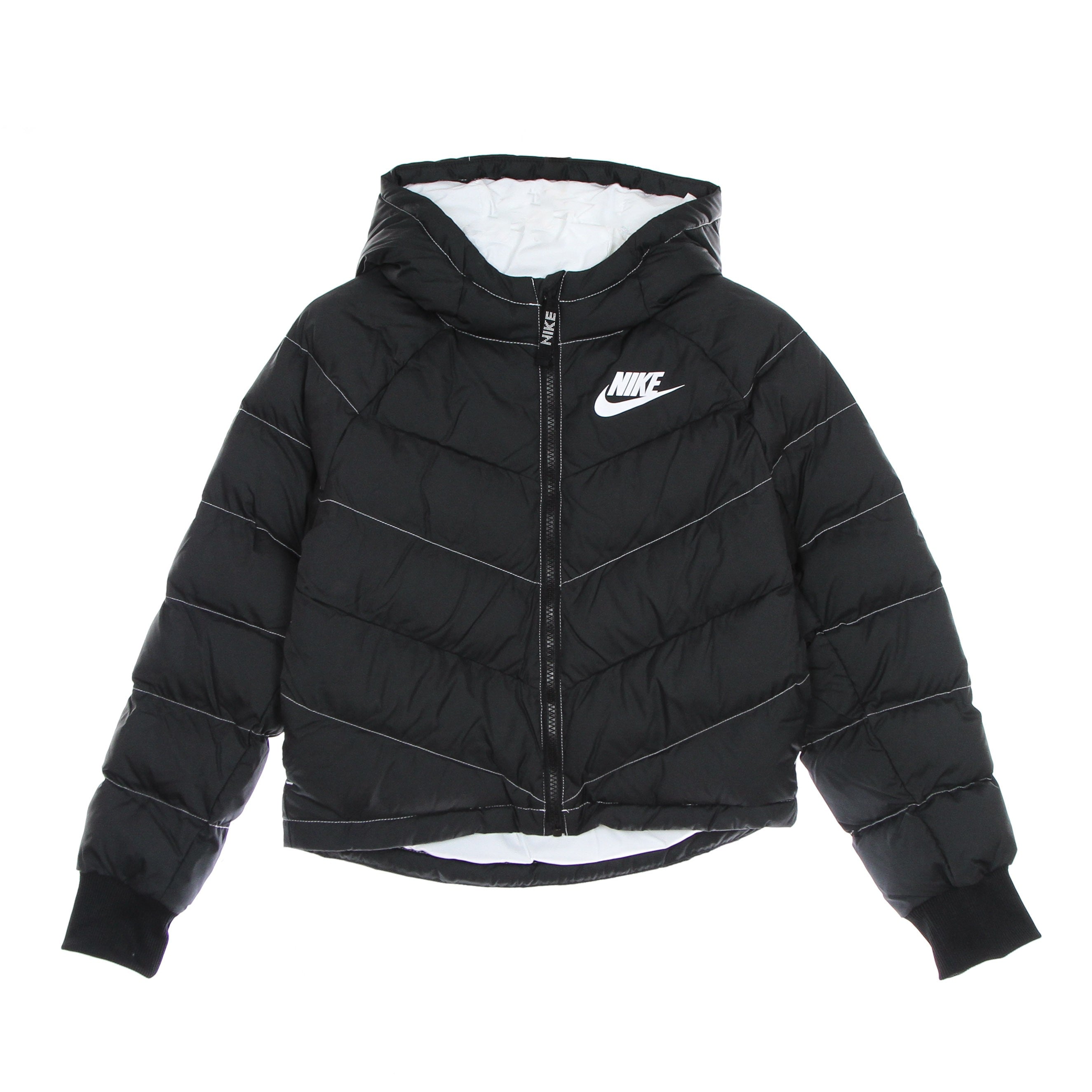 Nike, Piumino Ragazza Synthetic Fill Hooded Jacket, Black/white/white