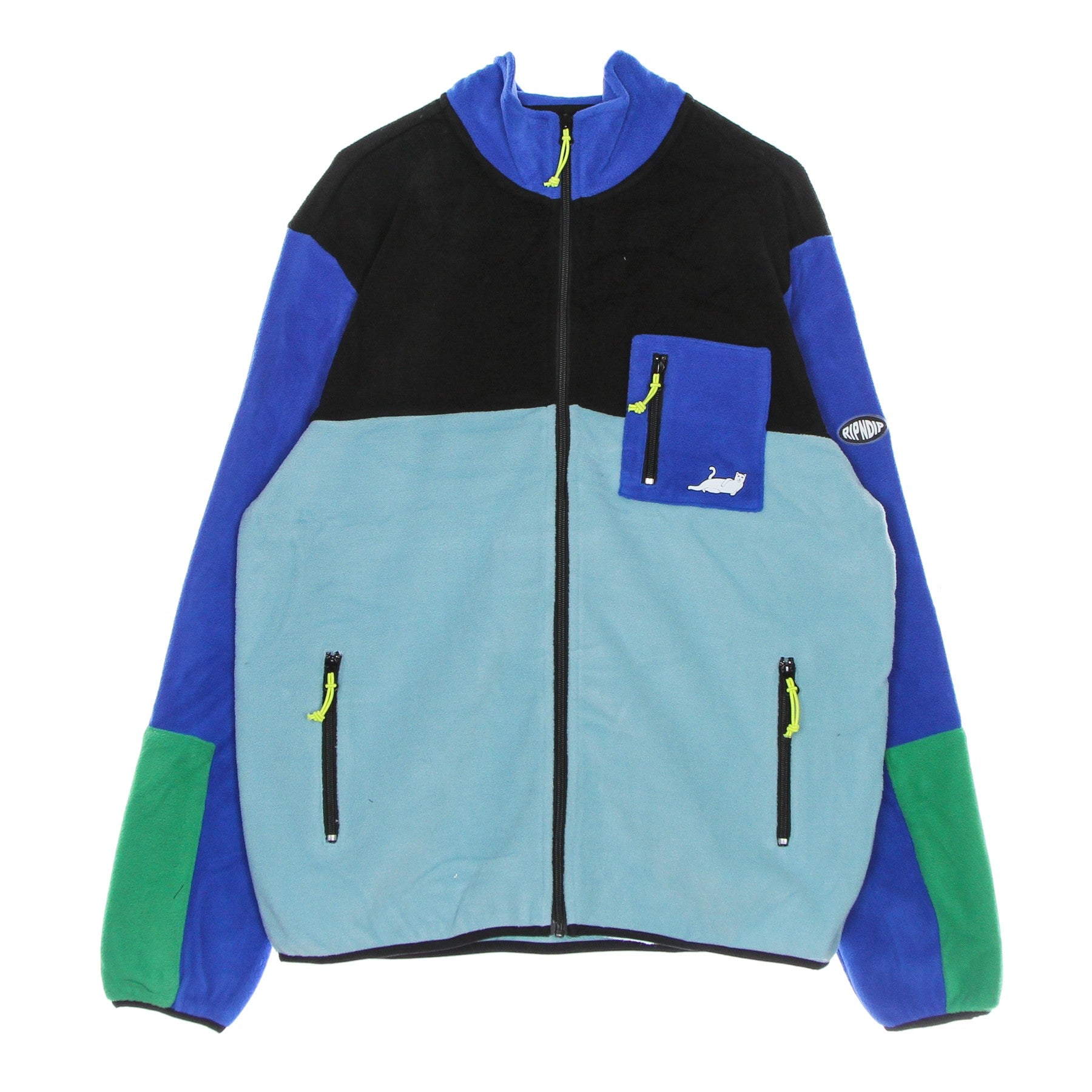 Ripndip, Felpa Collo Alto Uomo Alameda Color Block Polar Fleece Jacket, Black/royal