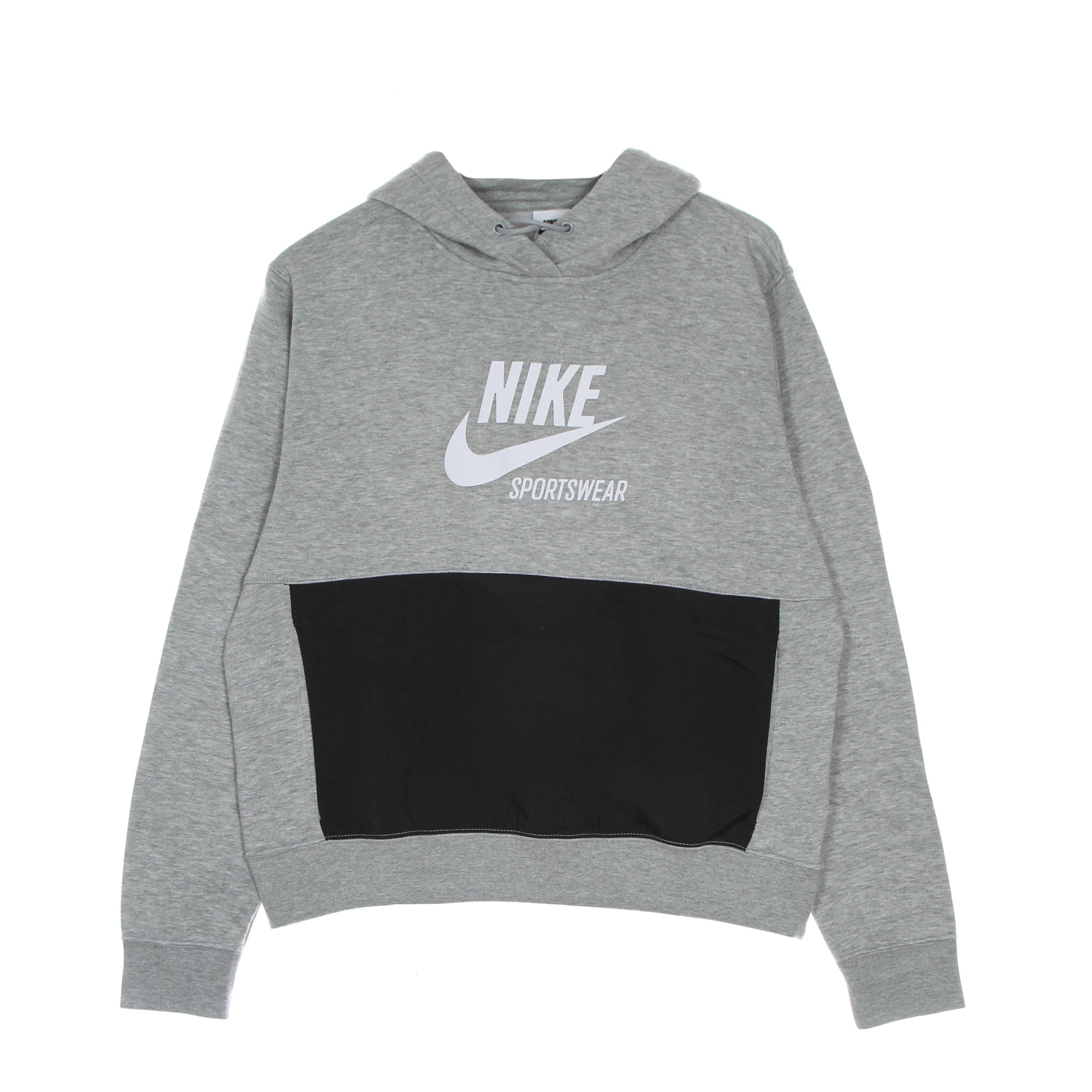 Nike, Felpa Cappuccio Donna W Fleece Hoodie Heritage, Dk Grey Heather/black/white/white