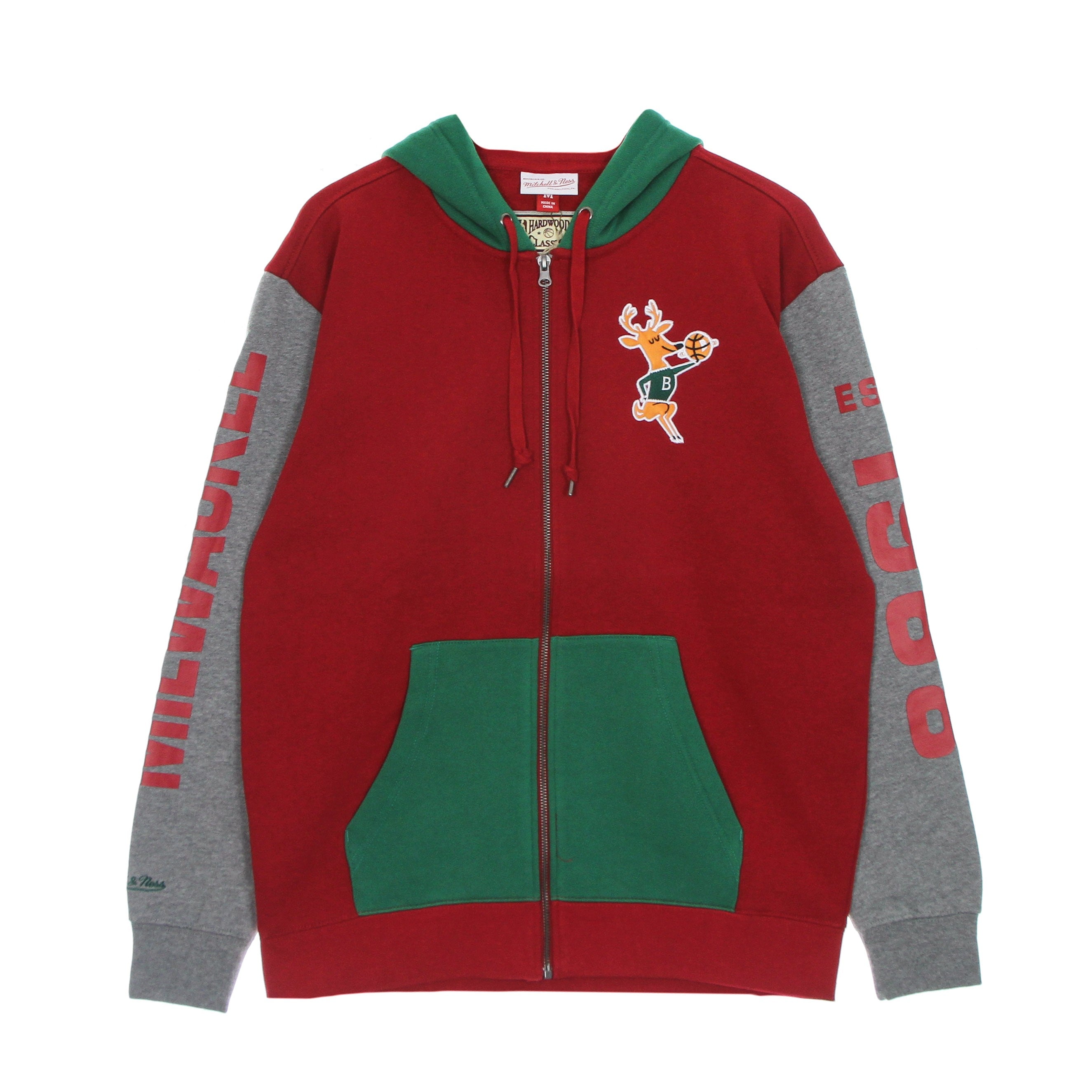 Mitchell & Ness, Felpa Cappuccio Zip Uomo Nba Full Zip Fleece Hardwood Classics Milbuc, Scarlet