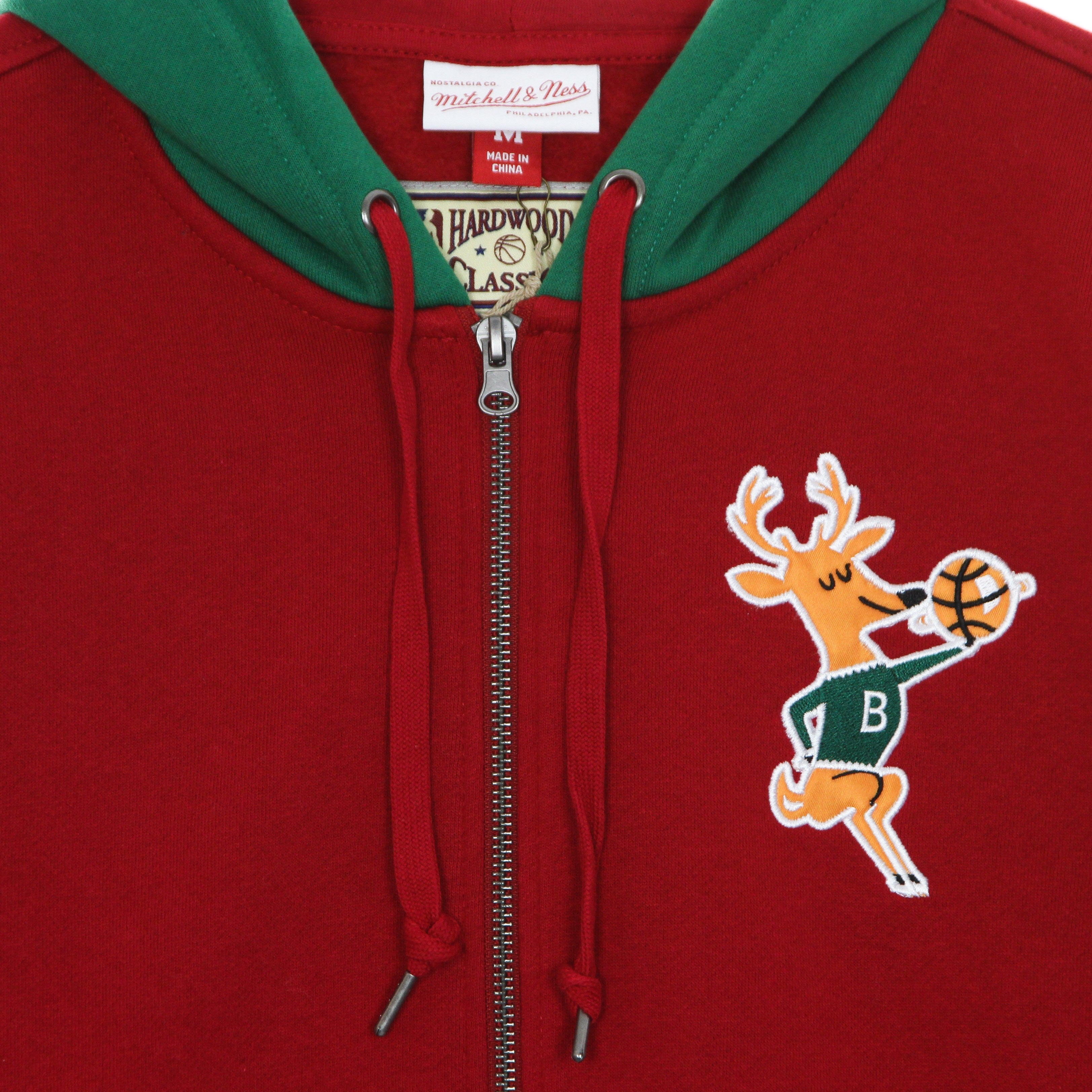 Mitchell & Ness, Felpa Cappuccio Zip Uomo Nba Full Zip Fleece Hardwood Classics Milbuc, 