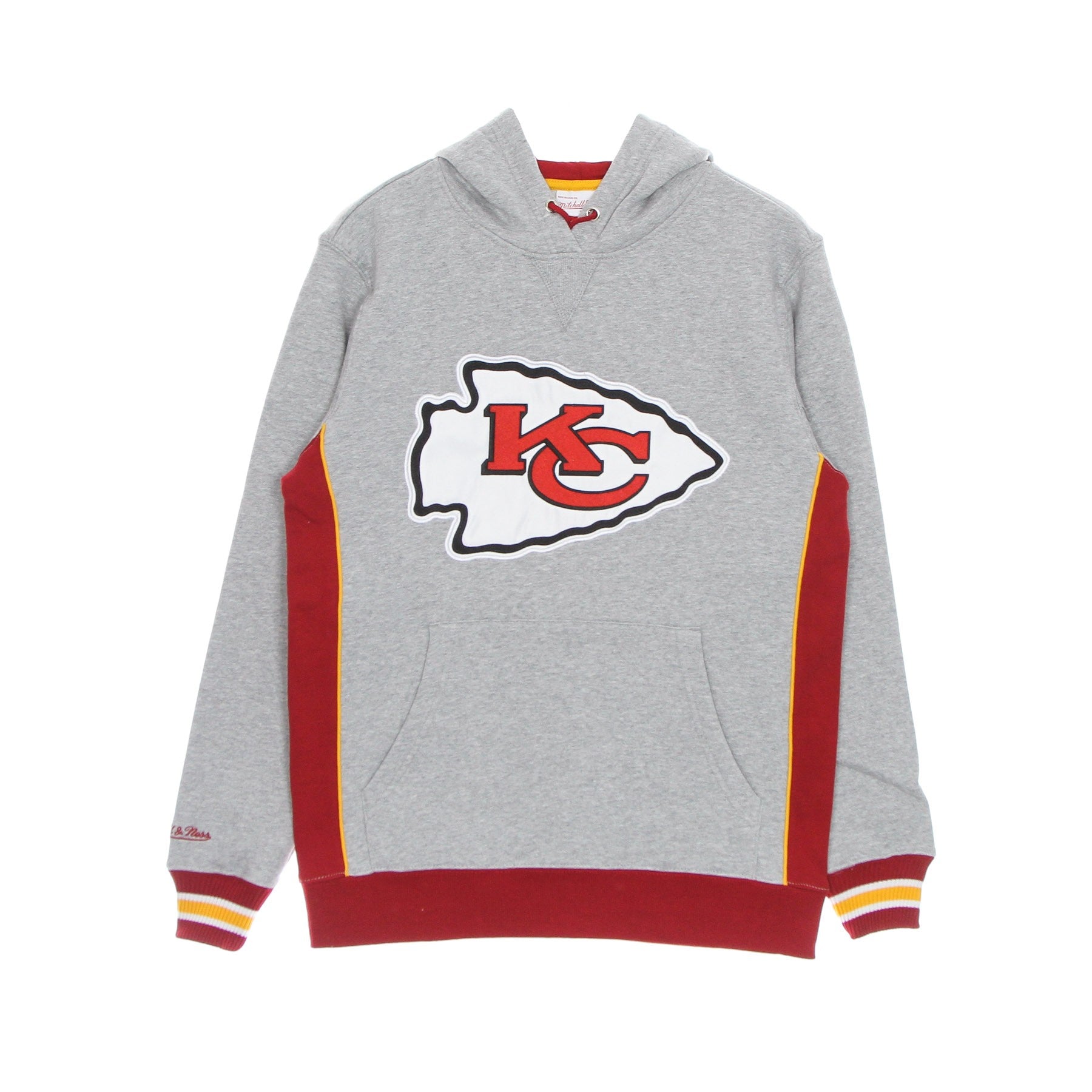 Mitchell & Ness, Felpa Cappuccio Uomo Nfl Pinnacle Heavyweight Fleece Hoodie Kanchi, Grey Heather/original Team Colors