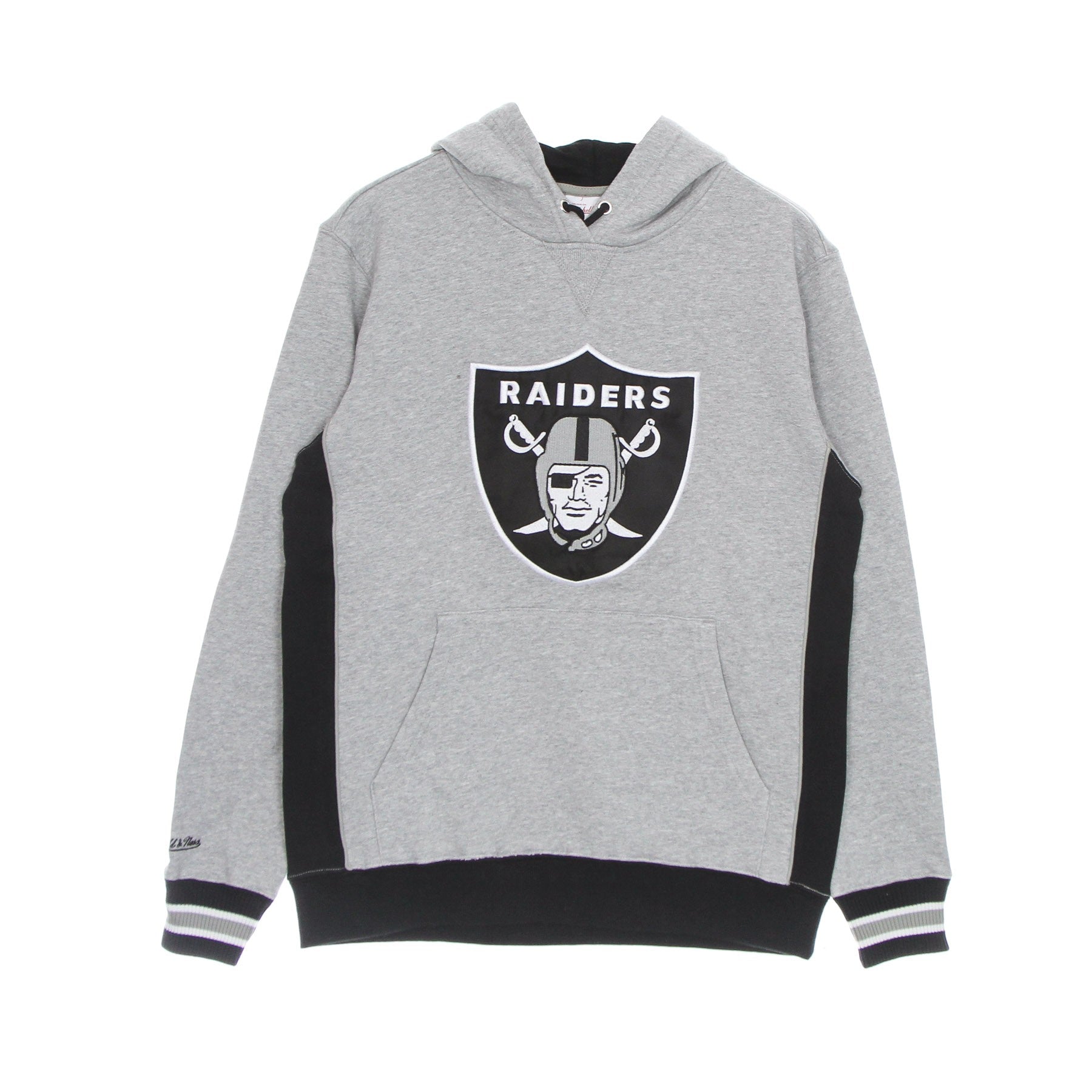 Mitchell & Ness, Felpa Cappuccio Uomo Nfl Pinnacle Heavyweight Fleece Hoodie Oakrai, Grey Heather/original Team Colors