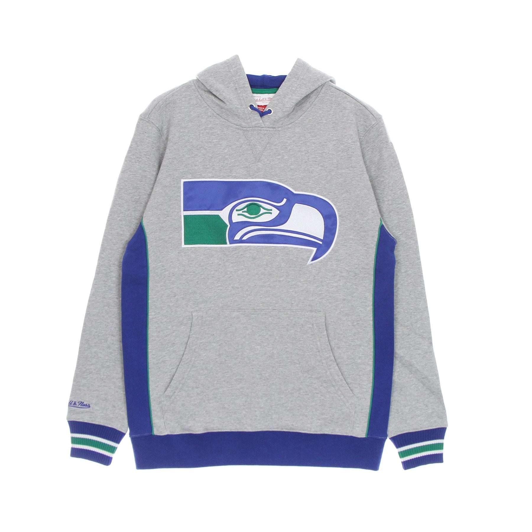 Mitchell & Ness, Felpa Cappuccio Uomo Nfl Pinnacle Heavyweight Fleece Hoodie Seasea, Grey Heather/original Team Colors
