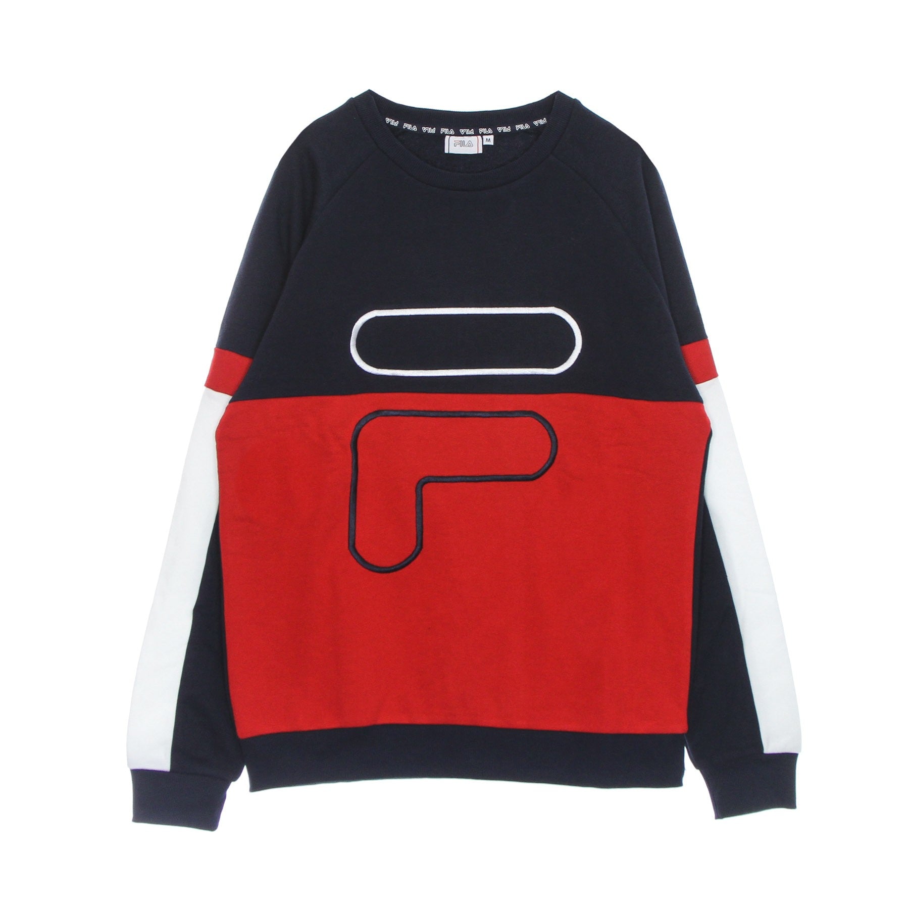 Fila, Felpa Leggera Girocollo Uomo Ponto Blocked Crew Sweat, Black Iris/true Red/bright White