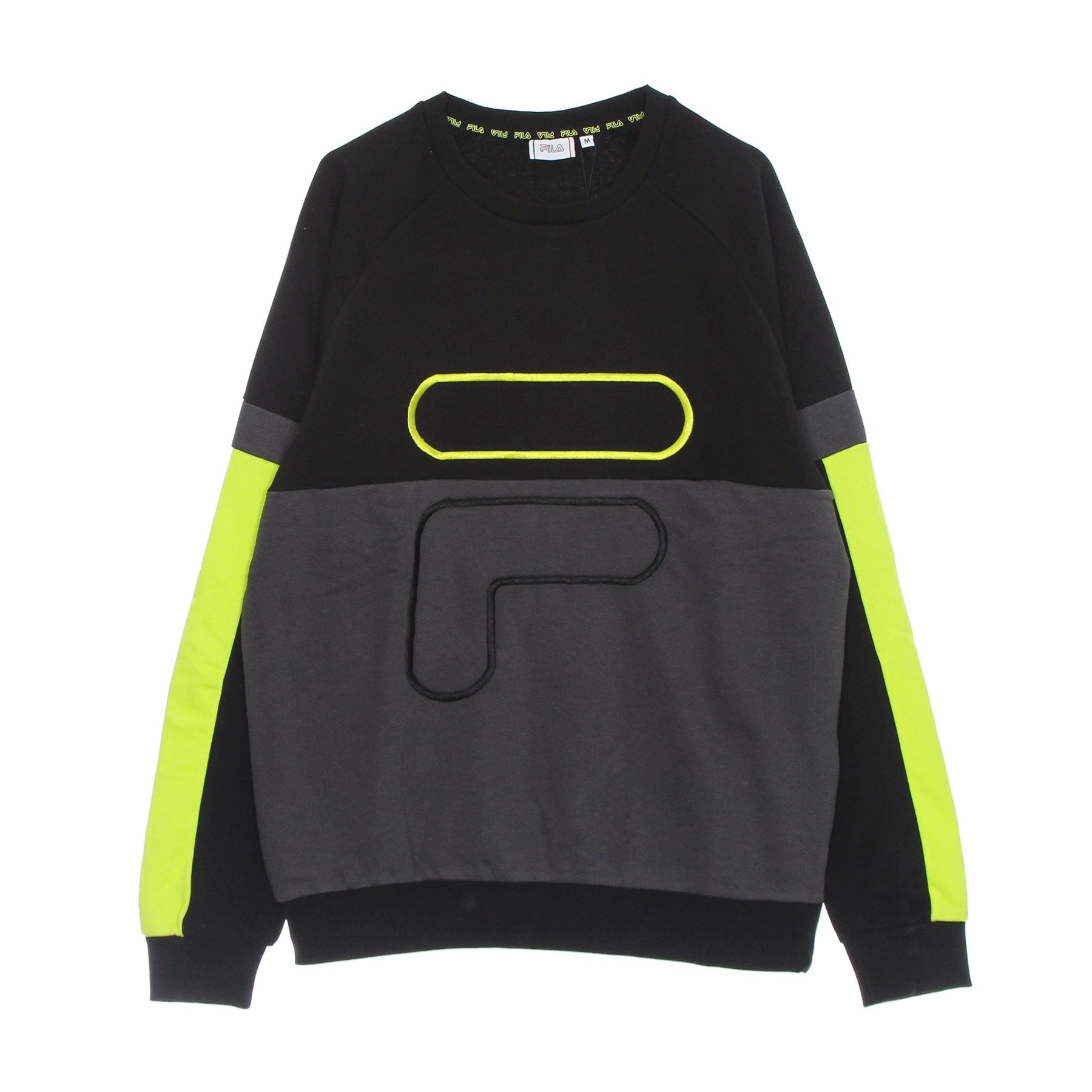 Fila, Felpa Leggera Girocollo Uomo Ponto Blocked Crew Sweat, Black/asphalt/sulphur Spring