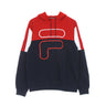 Fila, Felpa Leggera Cappuccio Uomo Parsom Blocked Hoodie, Black Iris/true Red/bright White