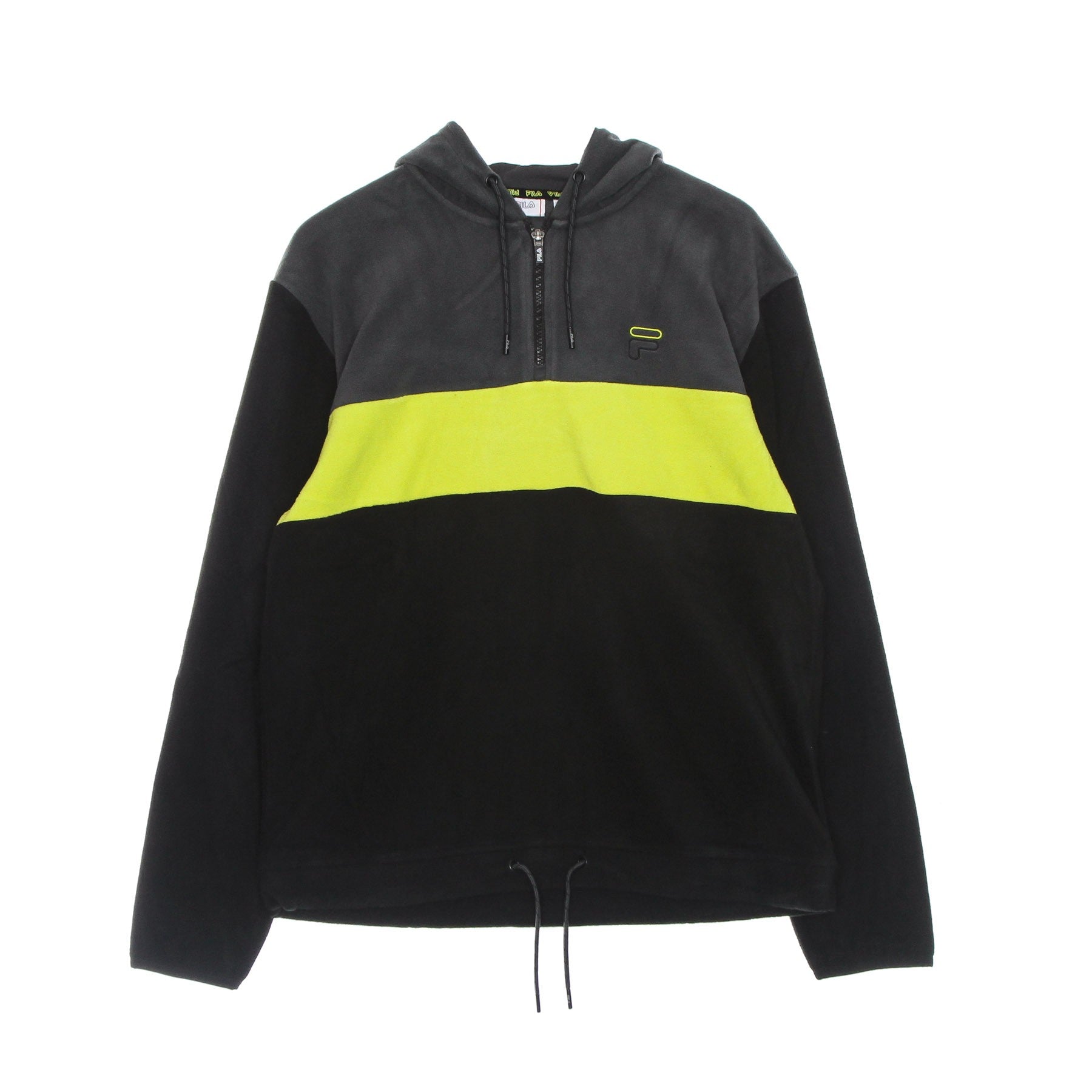 Fila, Felpa Cappuccio Uomo Perry Fleece Half Zip Hoodie, Black/asphalt/sulphur Spring