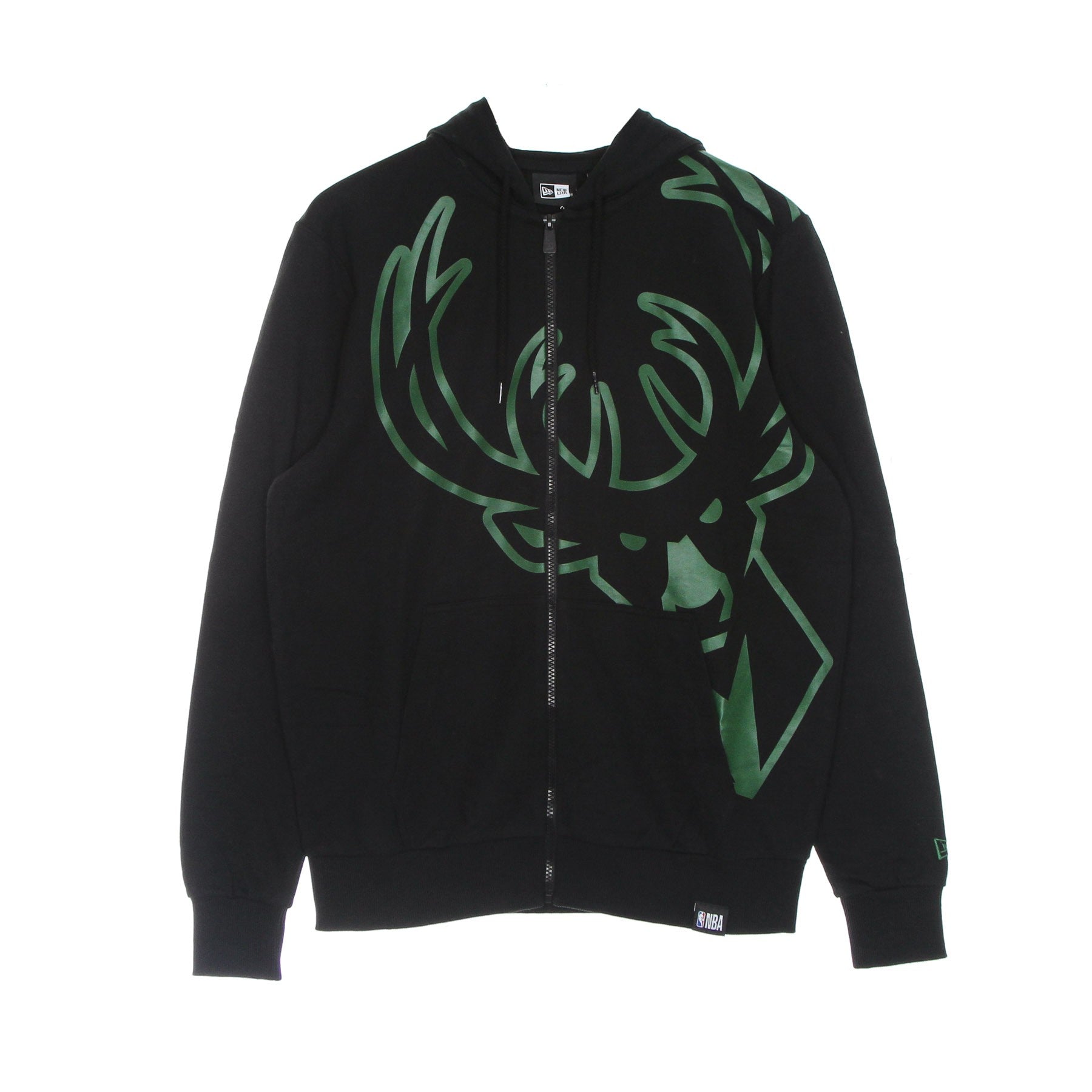 New Era, Felpa Leggera Cappuccio Zip Uomo Nba Enlarged Logo Full Zip Hoodie Milbuc, 
