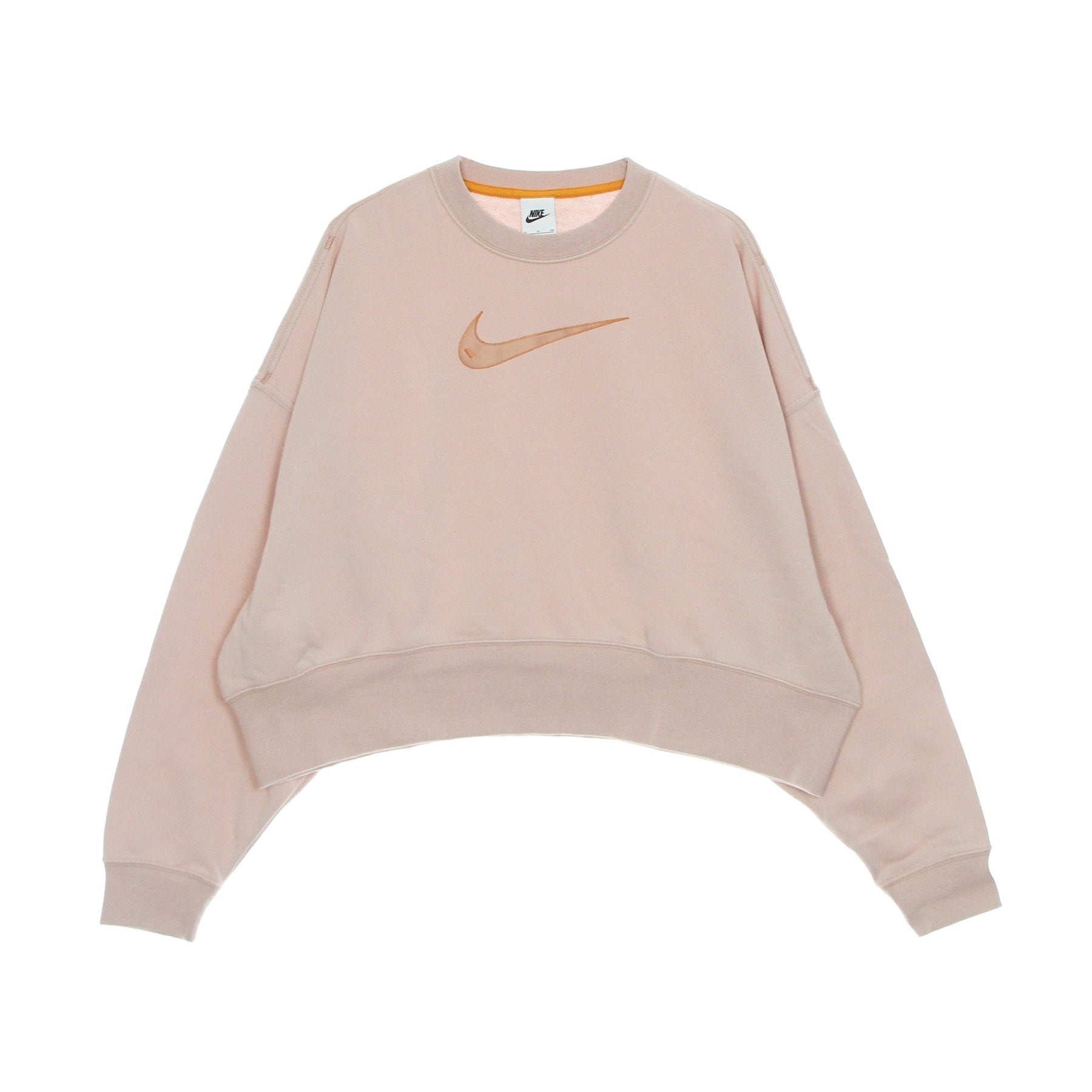 Nike, Felpa Leggera Girocollo Corta Donna Sportswear Swoosh Fleece Crew Md Cropped, Pink Oxford/light Curry/rose Whisper