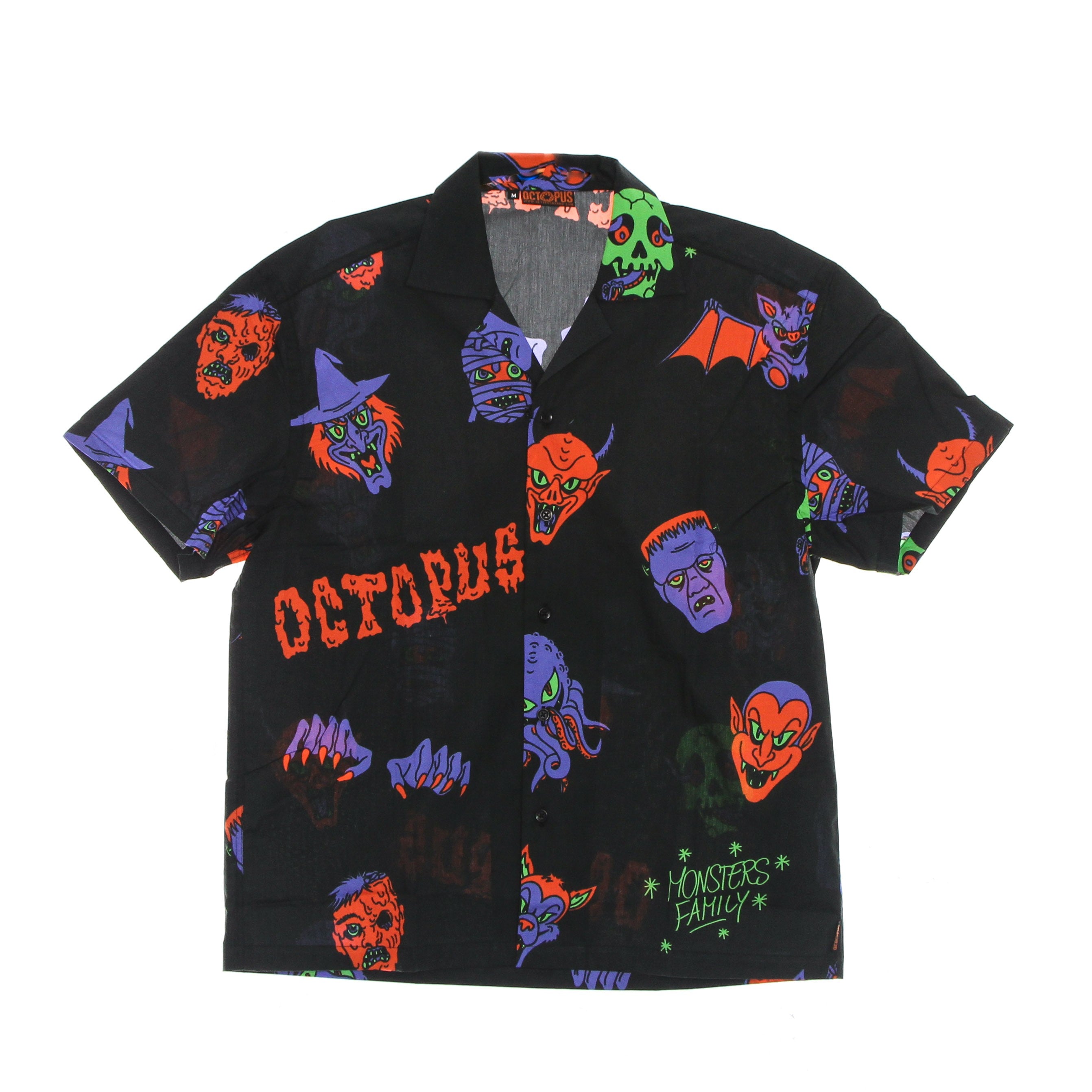 Octopus, Camicia Manica Corta Uomo Halloween Monsters Familiy Shirt, Black/purple