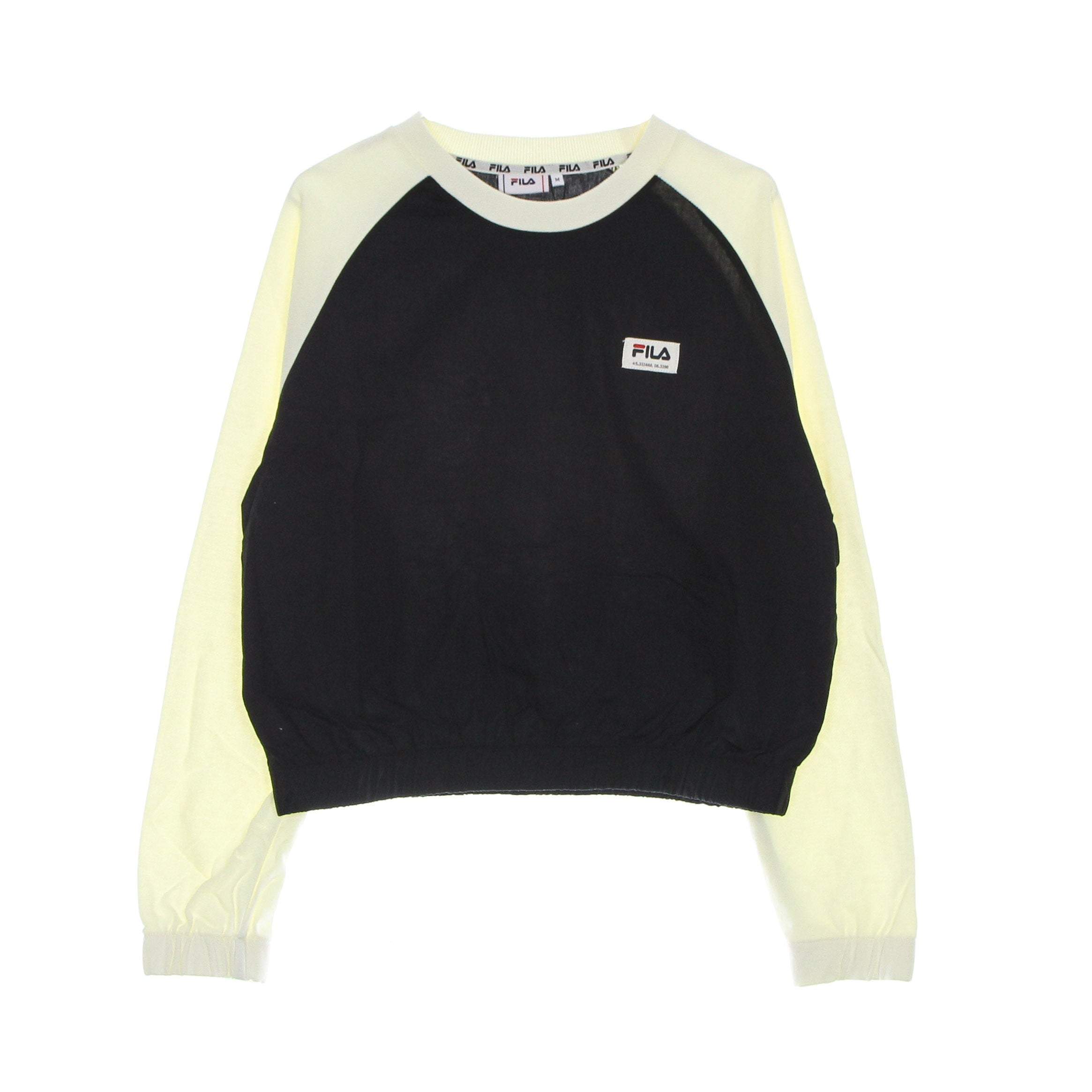Fila, Felpa Leggera Girocollo Corta Donna Tabor Raglan Cropped Crewneck, Black Beauty/sweet Corn