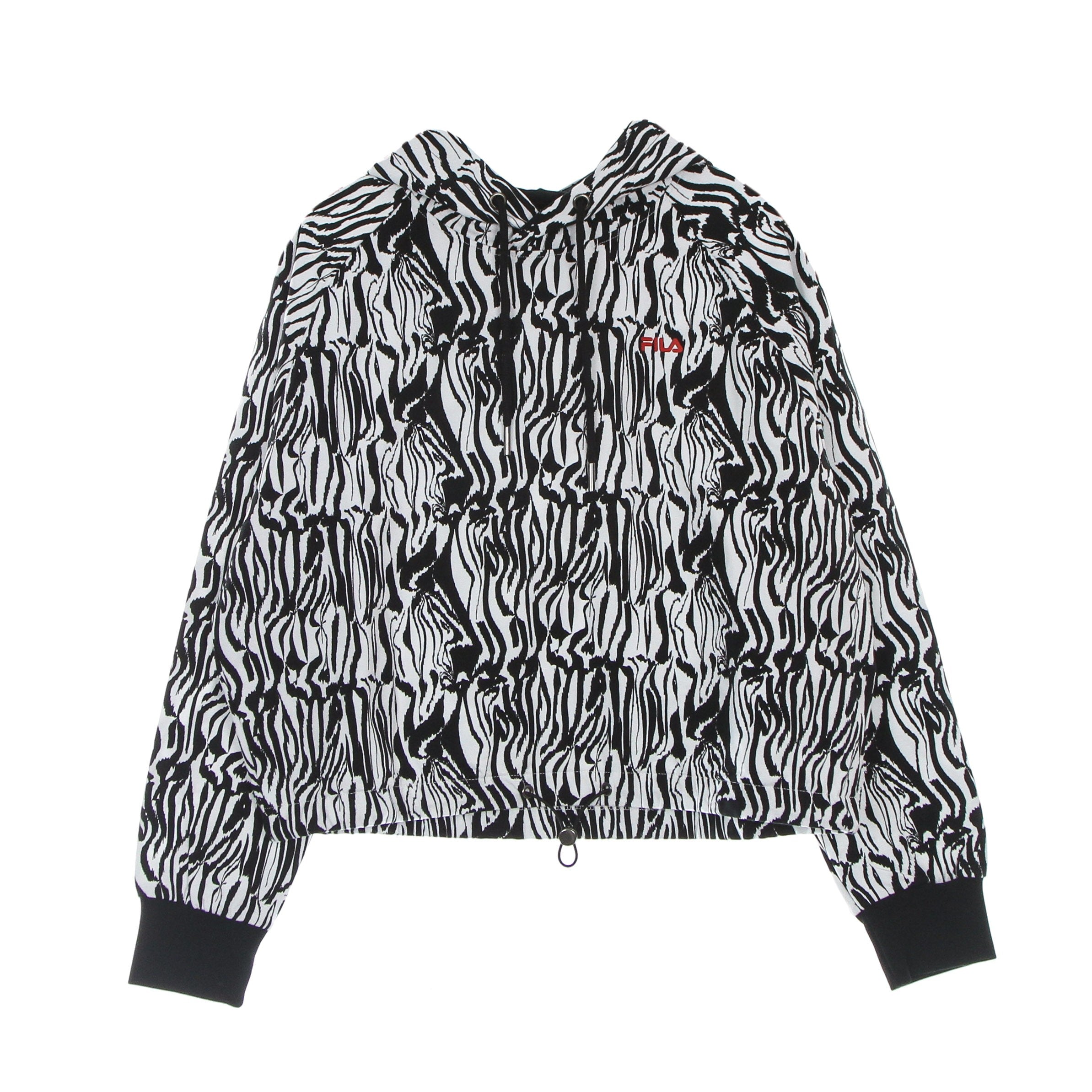 Fila, Felpa Leggera Cappuccio Corta Donna Breza All Over Print Cropped Hoody, Bright White/abstract Zebra