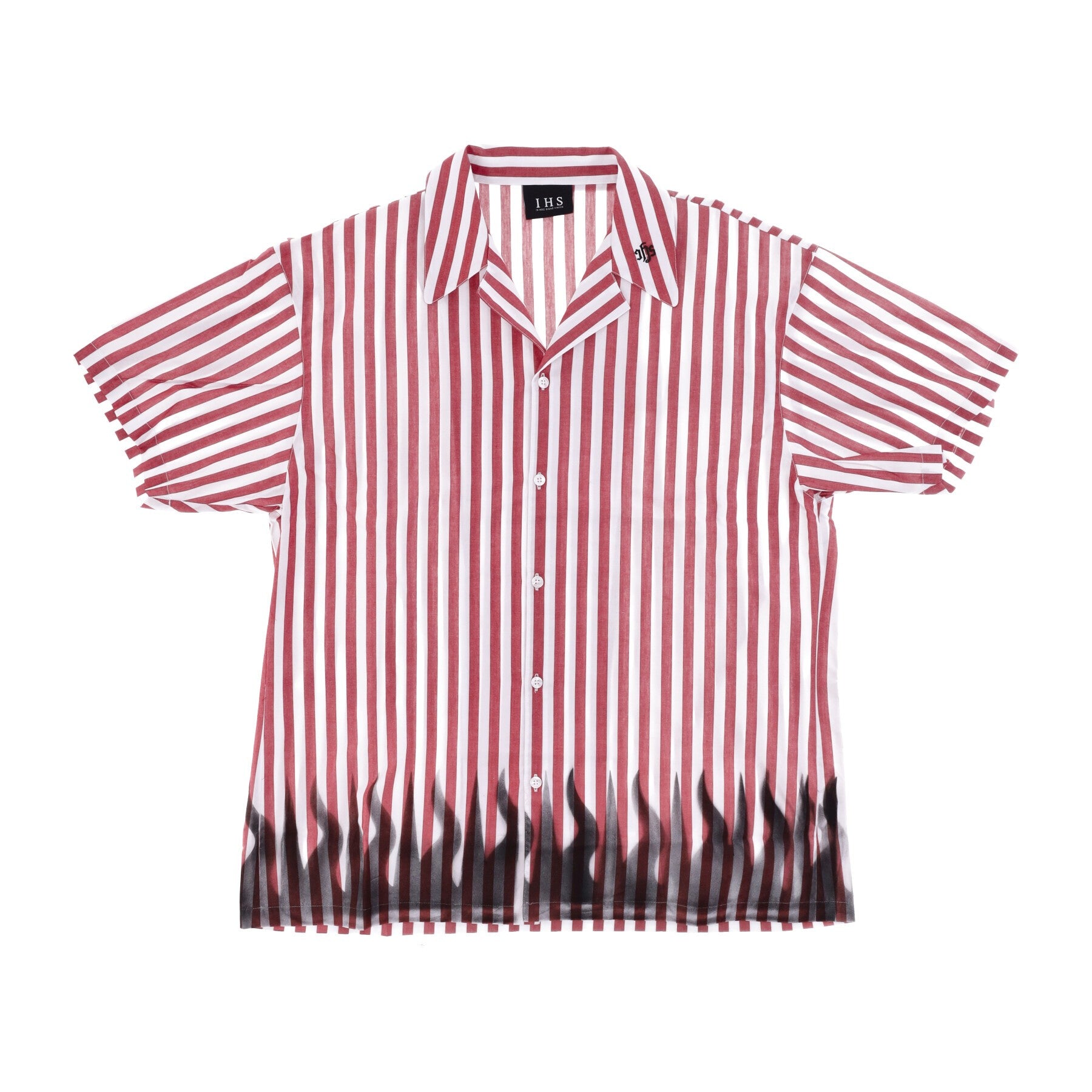 Ihs, Camicia Manica Corta Uomo Striped Bowling Shirt, White/red