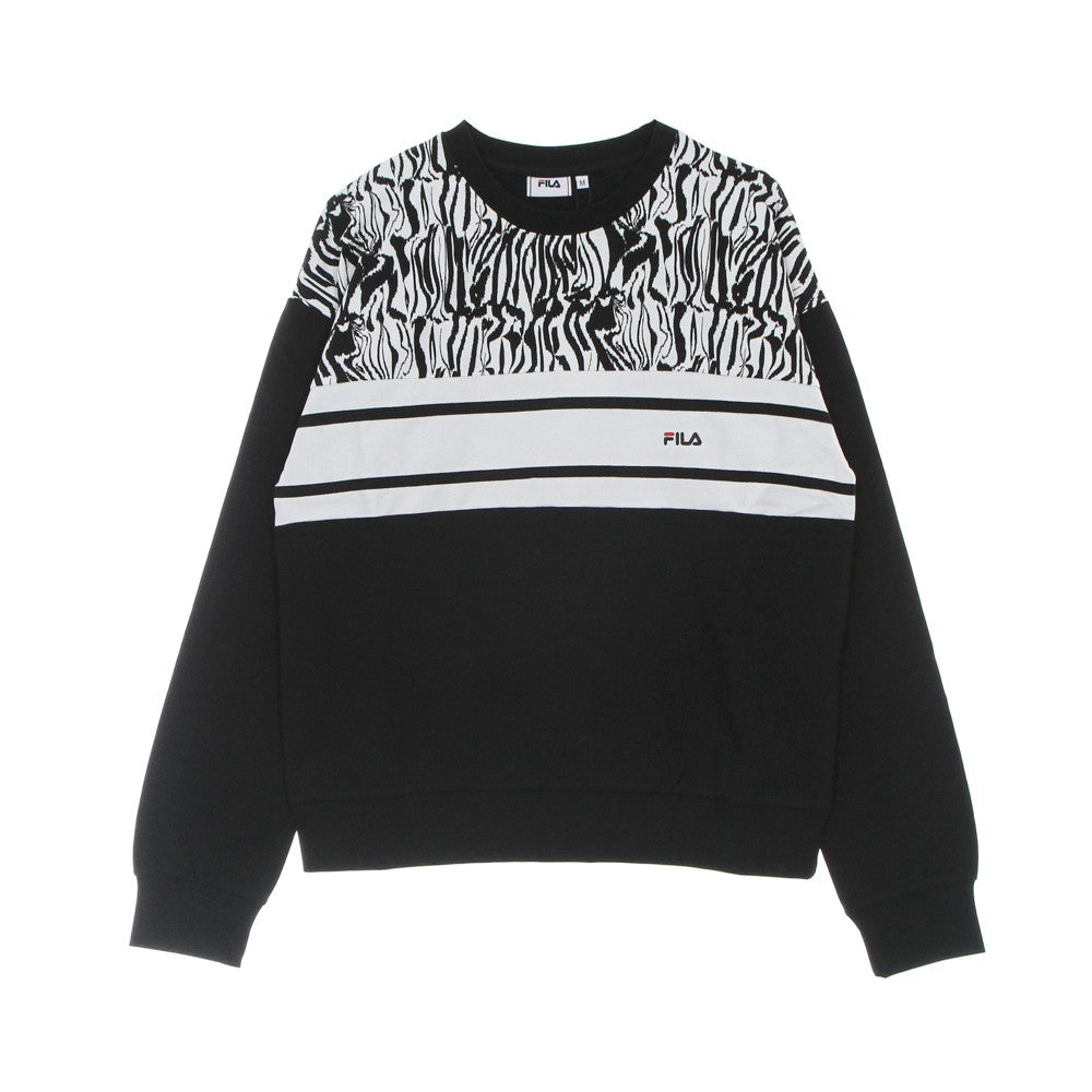 Fila, Felpa Leggera Girocollo Donna Bolu Crewneck, Black Beauty/bright White Abstract Zebra