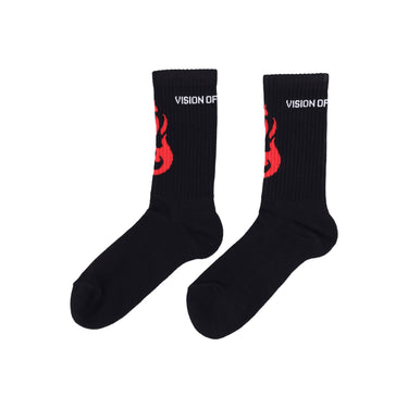 Vision Of Super, Calza Media Uomo Fire Logo Socks, Black/red