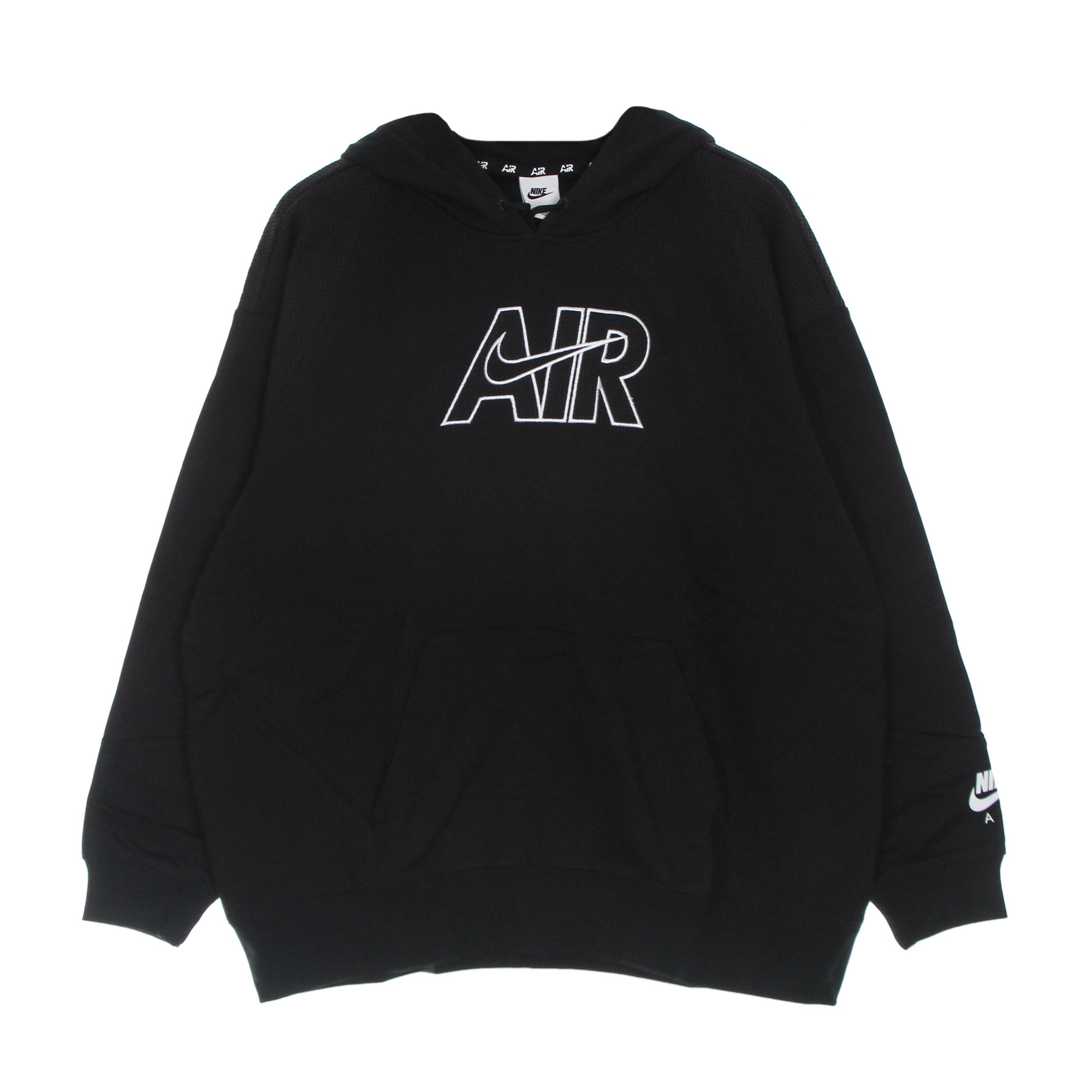 Nike, Felpa Leggera Cappuccio Donna Sportswear Air Fleece Hoodie, Black/black/white